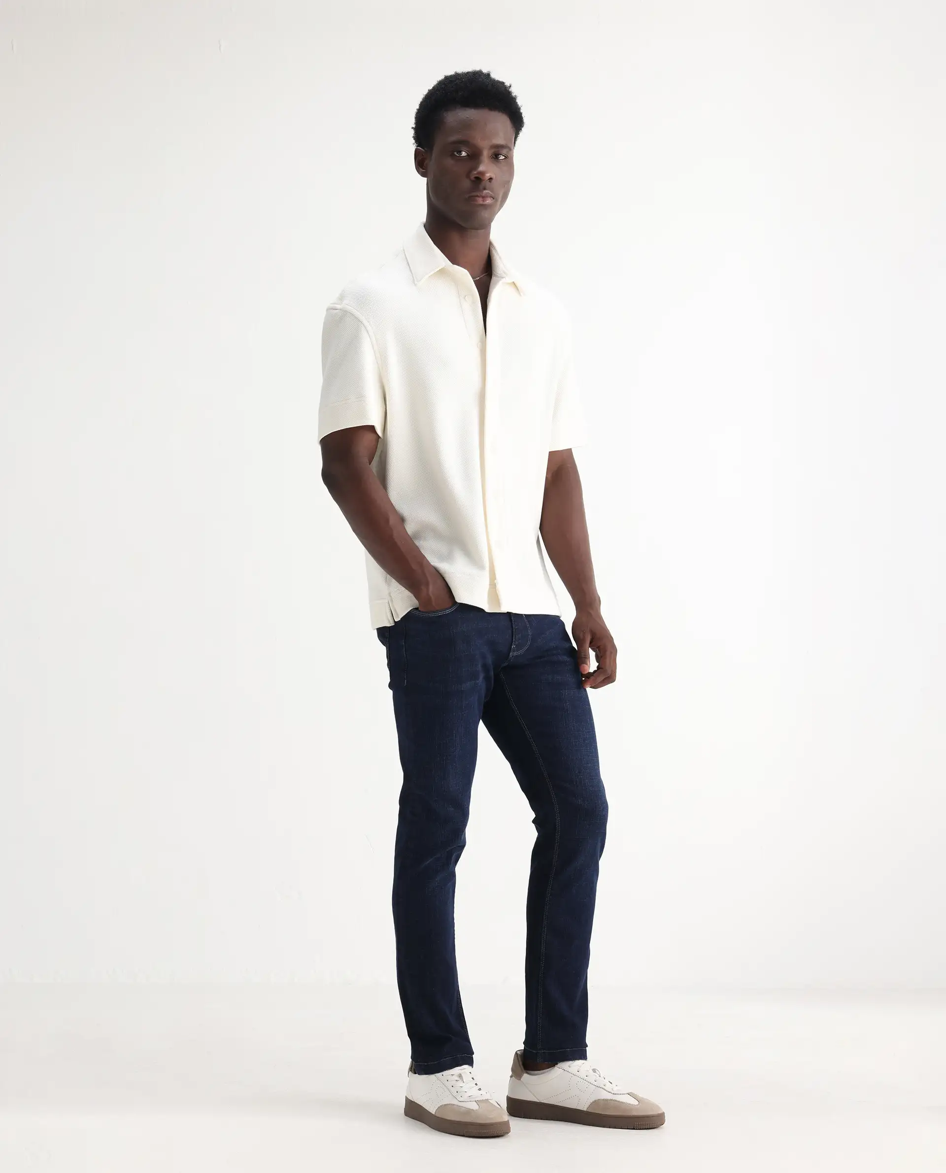 Rare Rabbit Men's Shirol Blue Cotton Blend Plain Hawk Slim Fit Jeans - Image 5