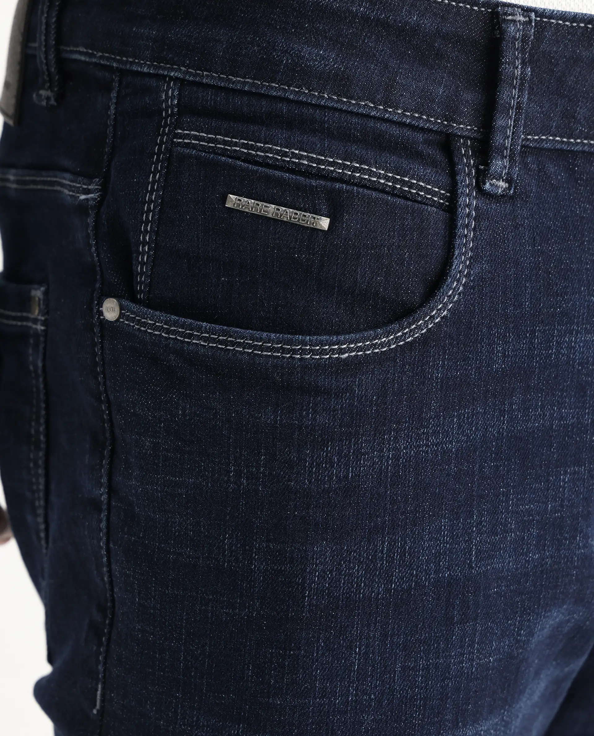 Rare Rabbit Men's Shirol Blue Cotton Blend Plain Hawk Slim Fit Jeans - Image 6