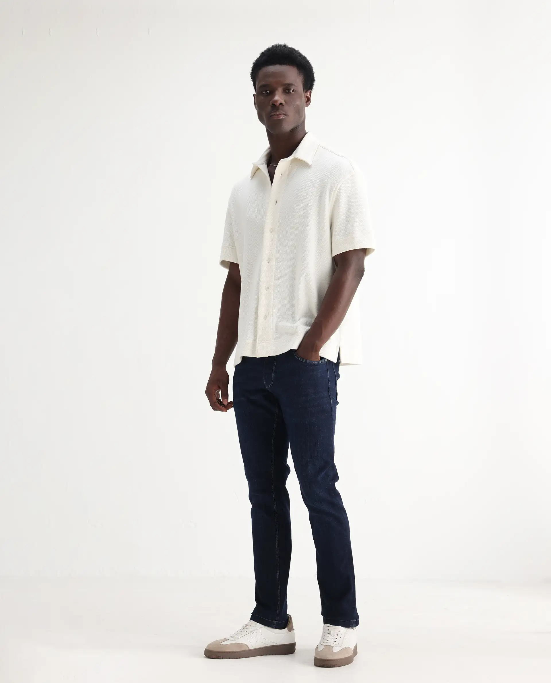 Rare Rabbit Men's Shirol Blue Cotton Blend Plain Hawk Slim Fit Jeans - Image 7