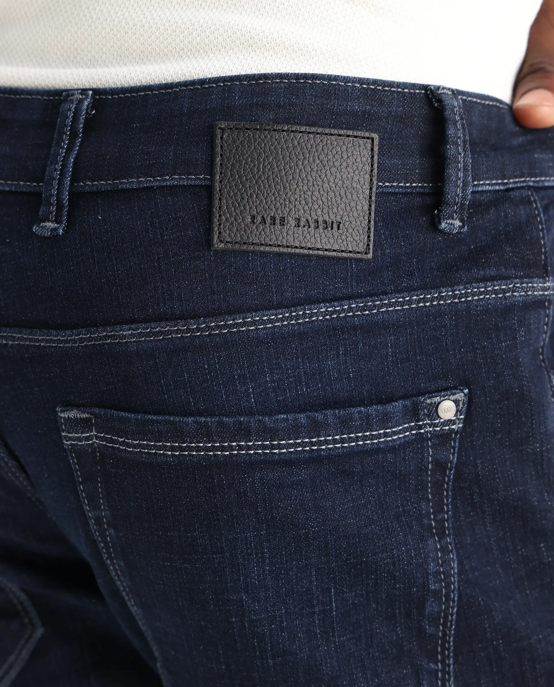 Rare Rabbit Men's Shirol Blue Cotton Blend Plain Hawk Slim Fit Jeans - Image 8