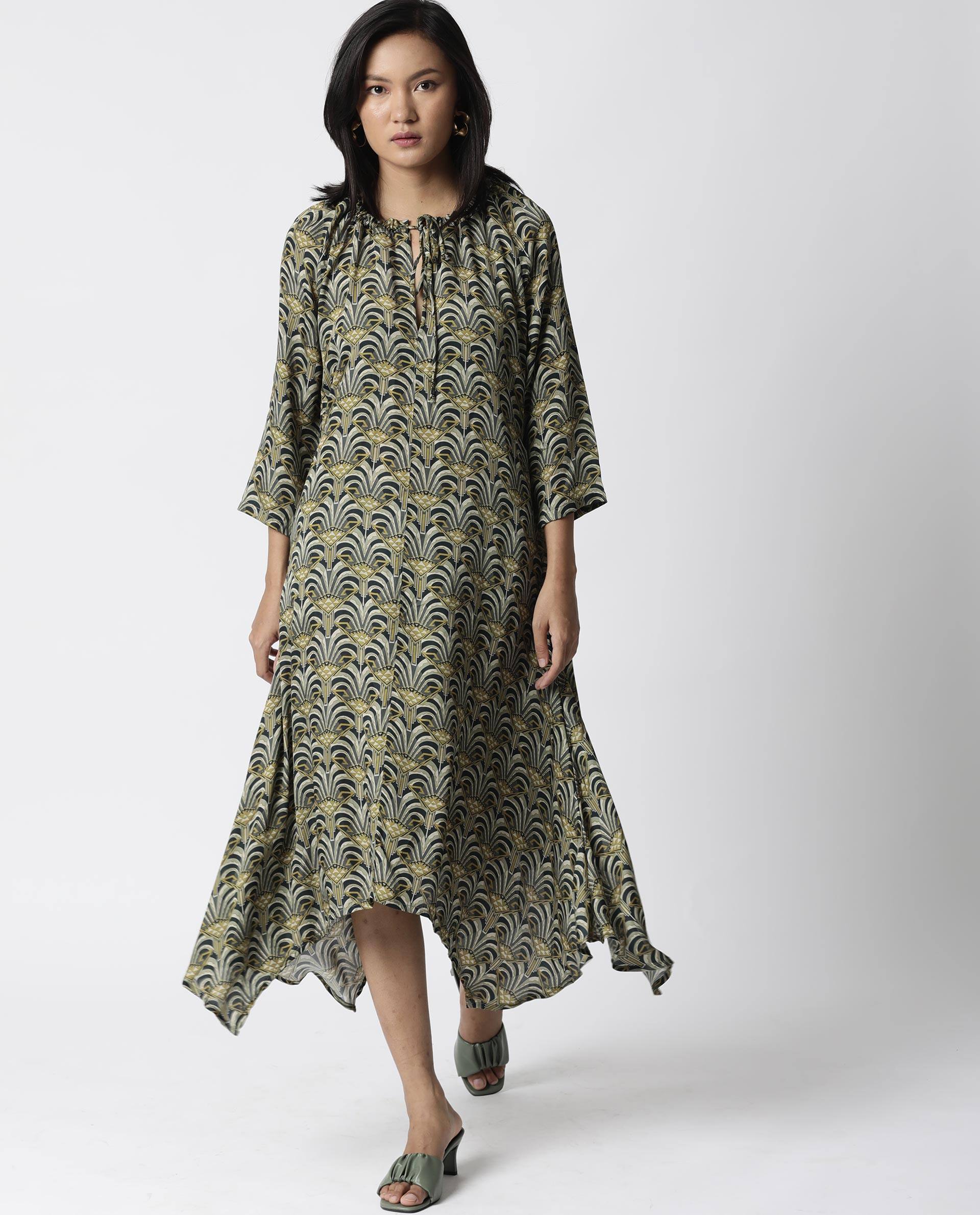 Rareism Women Shlok Green Dress Short Sleeves Printed - Image 2