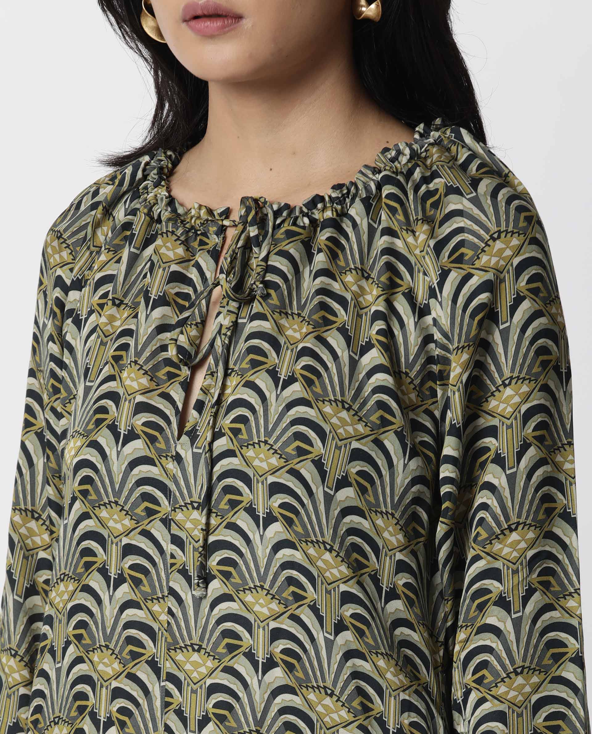 Rareism Women Shlok Green Dress Short Sleeves Printed - Image 3
