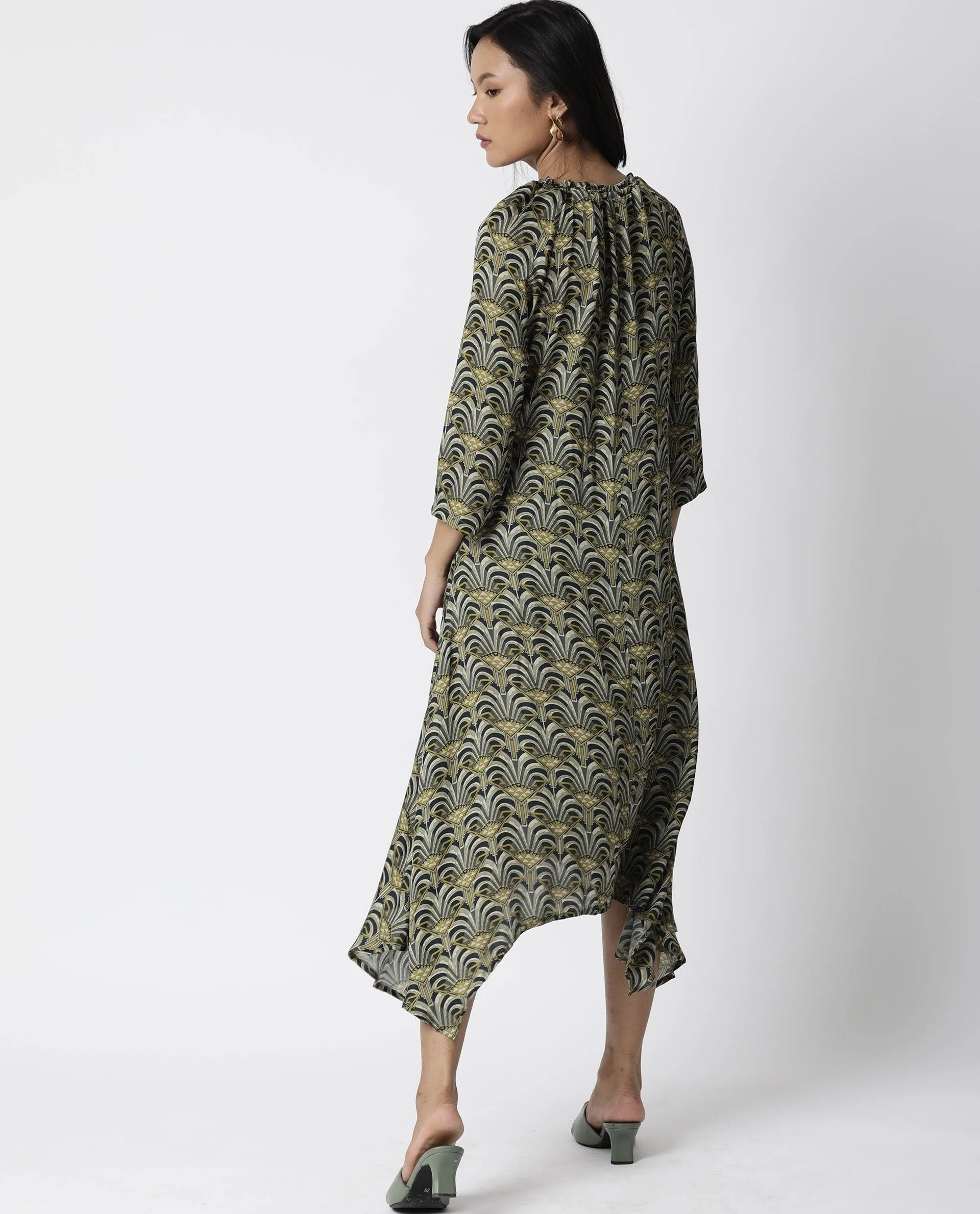 Rareism Women Shlok Green Dress Short Sleeves Printed - Image 7