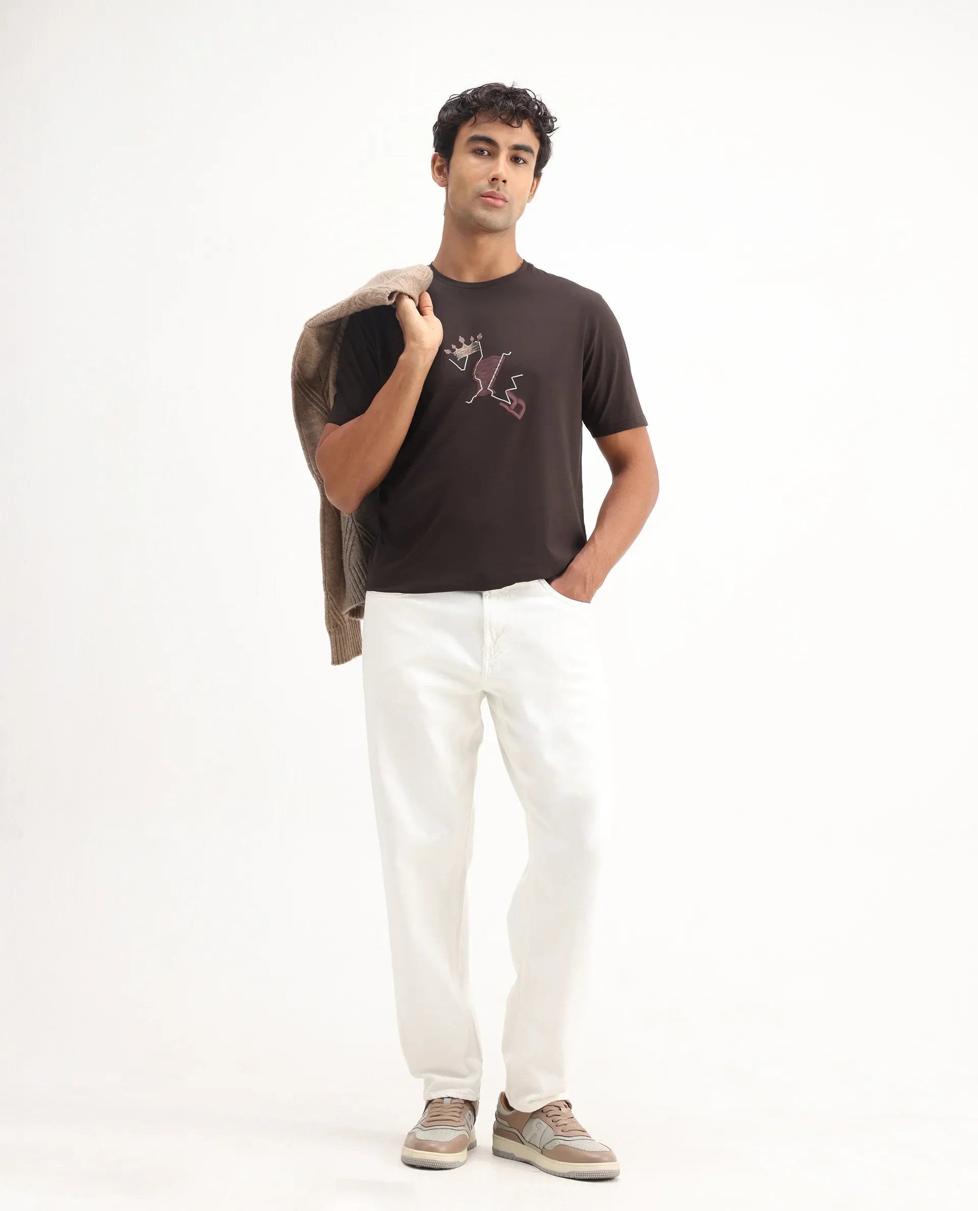 Rare Rabbit Men's Shone Dark Brown Cotton Blend Graphic Print Regular Fit Half Sleeve Crew Neck T-Shirt - Image 2