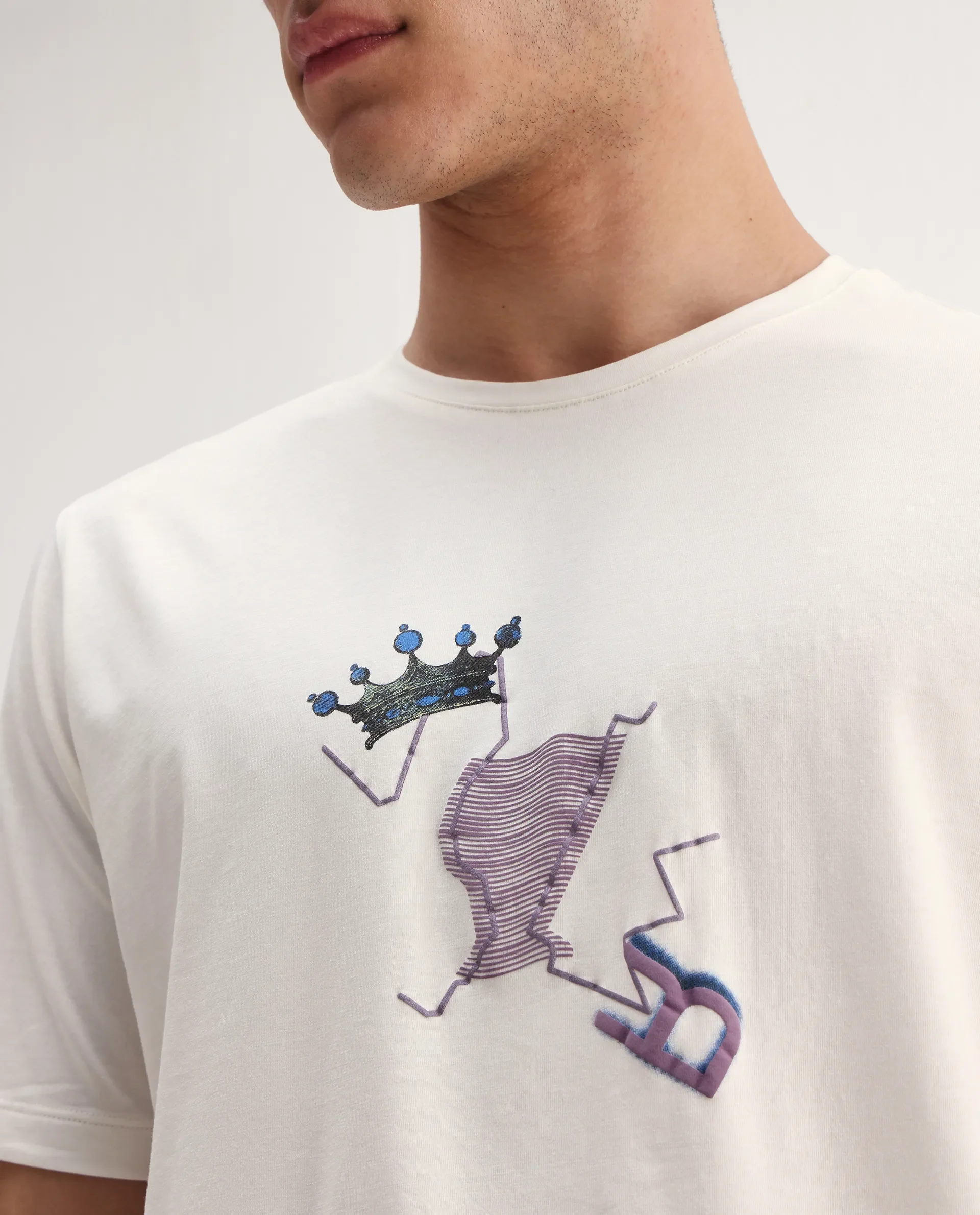 Rare Rabbit Men's Shone Off White Cotton Blend Graphic Print Regular Fit Half Sleeve Crew Neck T-Shirt - Image 3