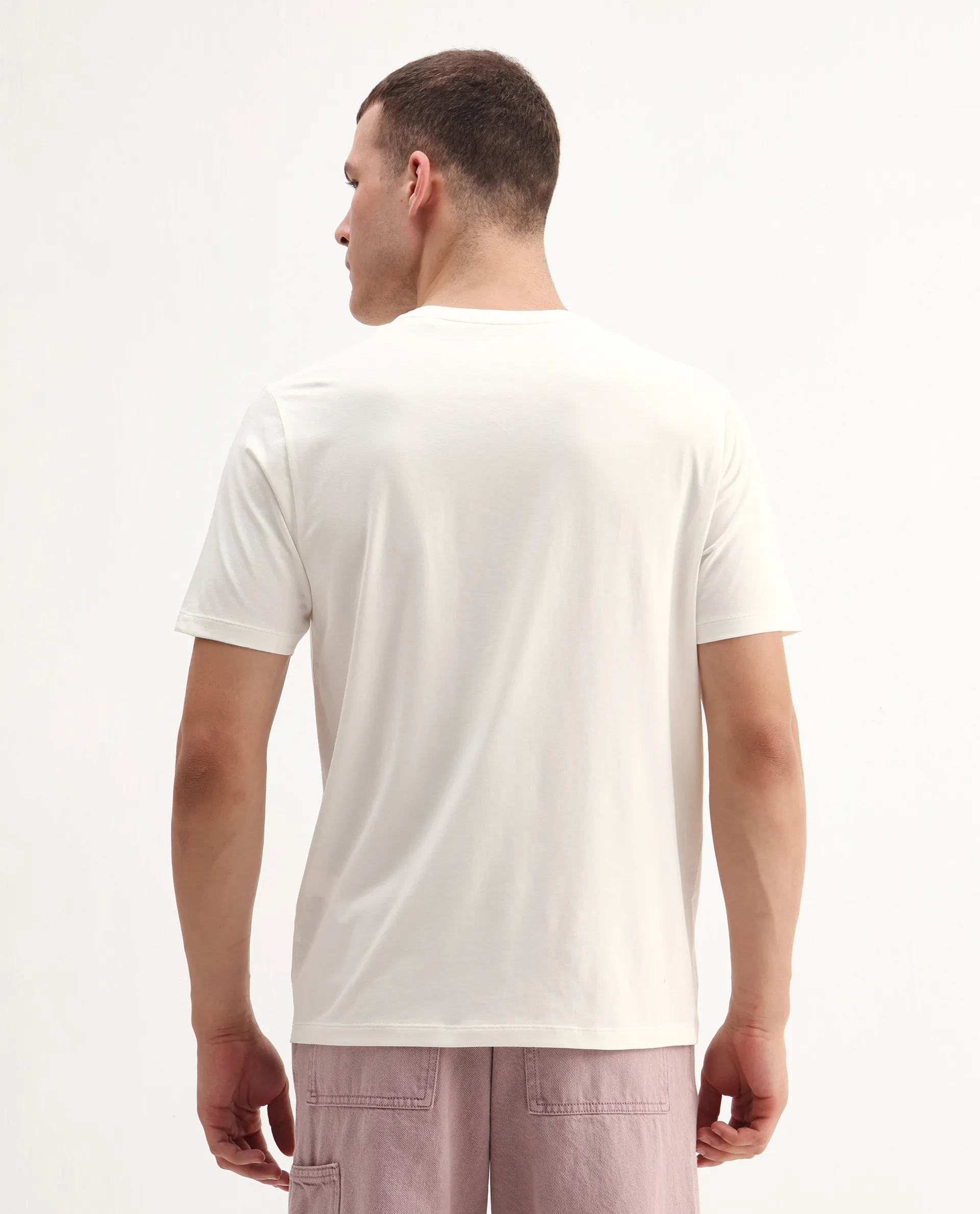Rare Rabbit Men's Shone Off White Cotton Blend Graphic Print Regular Fit Half Sleeve Crew Neck T-Shirt - Image 7