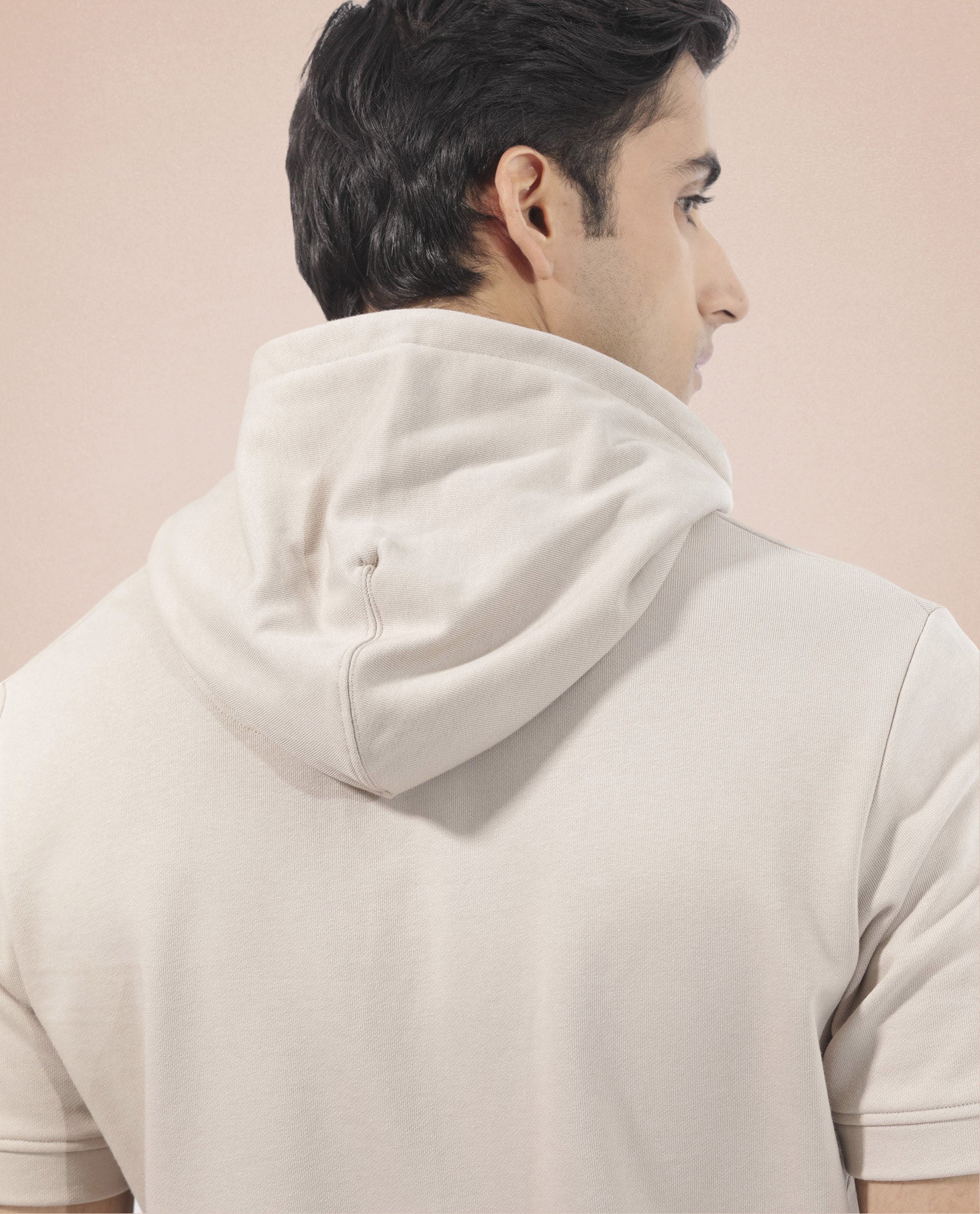Rare Rabbit Mens Shood Beige Sweatshirt Short Sleeve Hooded Solid - Image 4