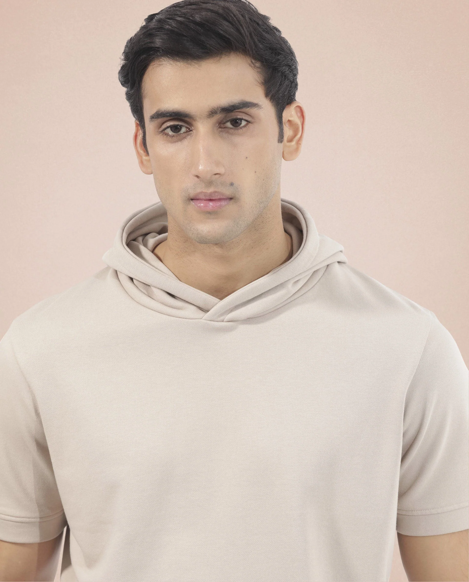 Rare Rabbit Mens Shood Beige Sweatshirt Short Sleeve Hooded Solid - Image 5