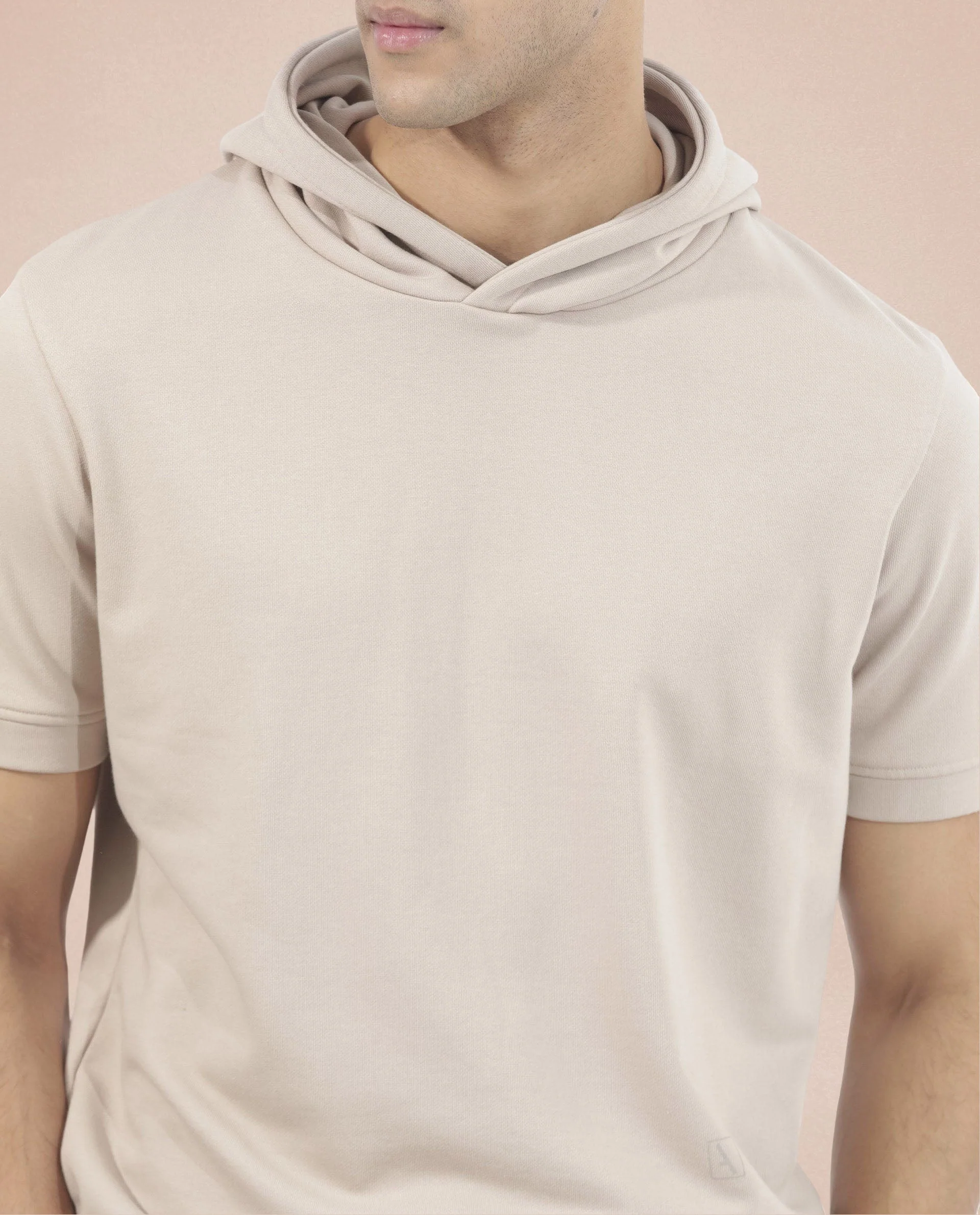 Rare Rabbit Mens Shood Beige Sweatshirt Short Sleeve Hooded Solid - Image 6