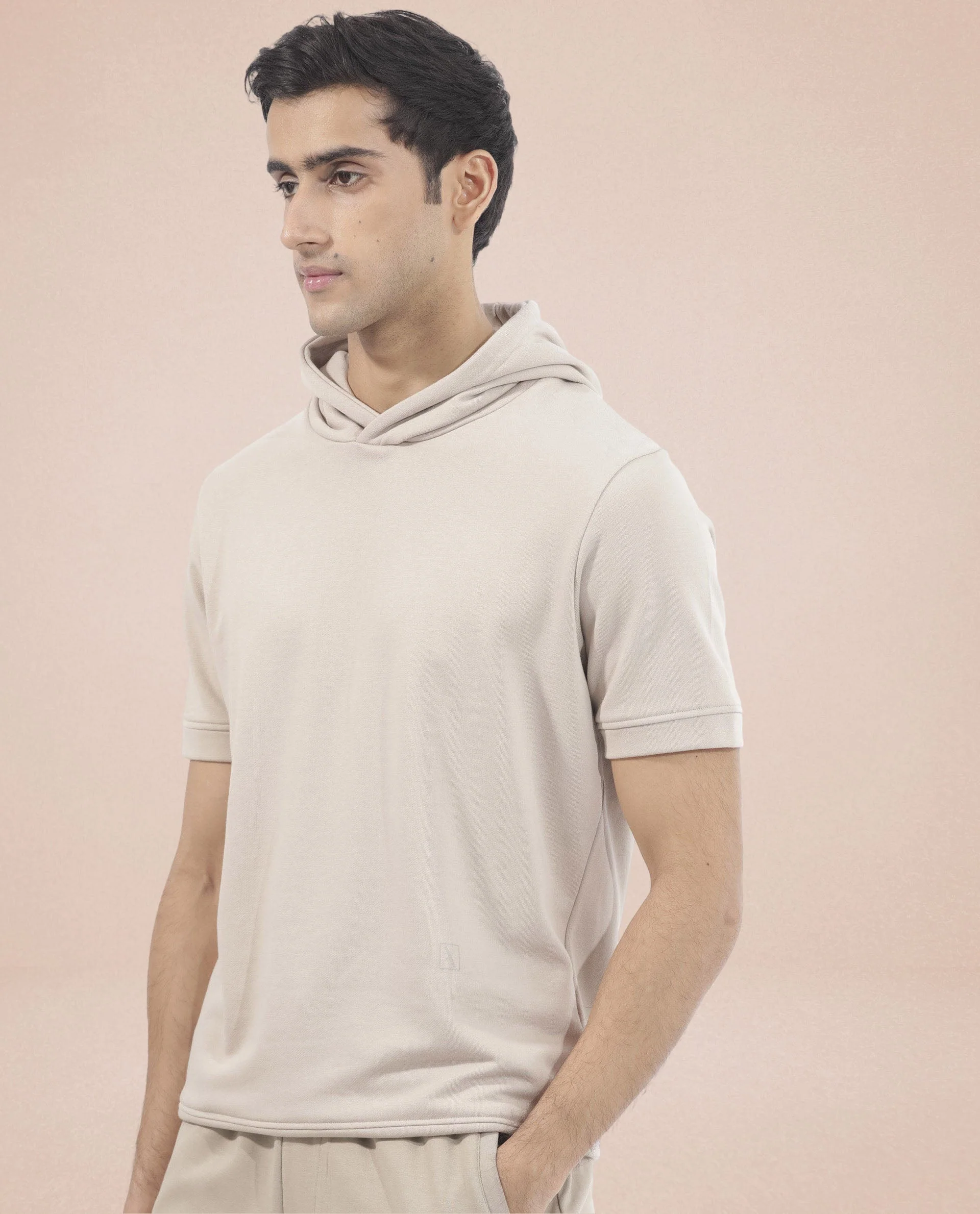 Rare Rabbit Mens Shood Beige Sweatshirt Short Sleeve Hooded Solid - Image 7