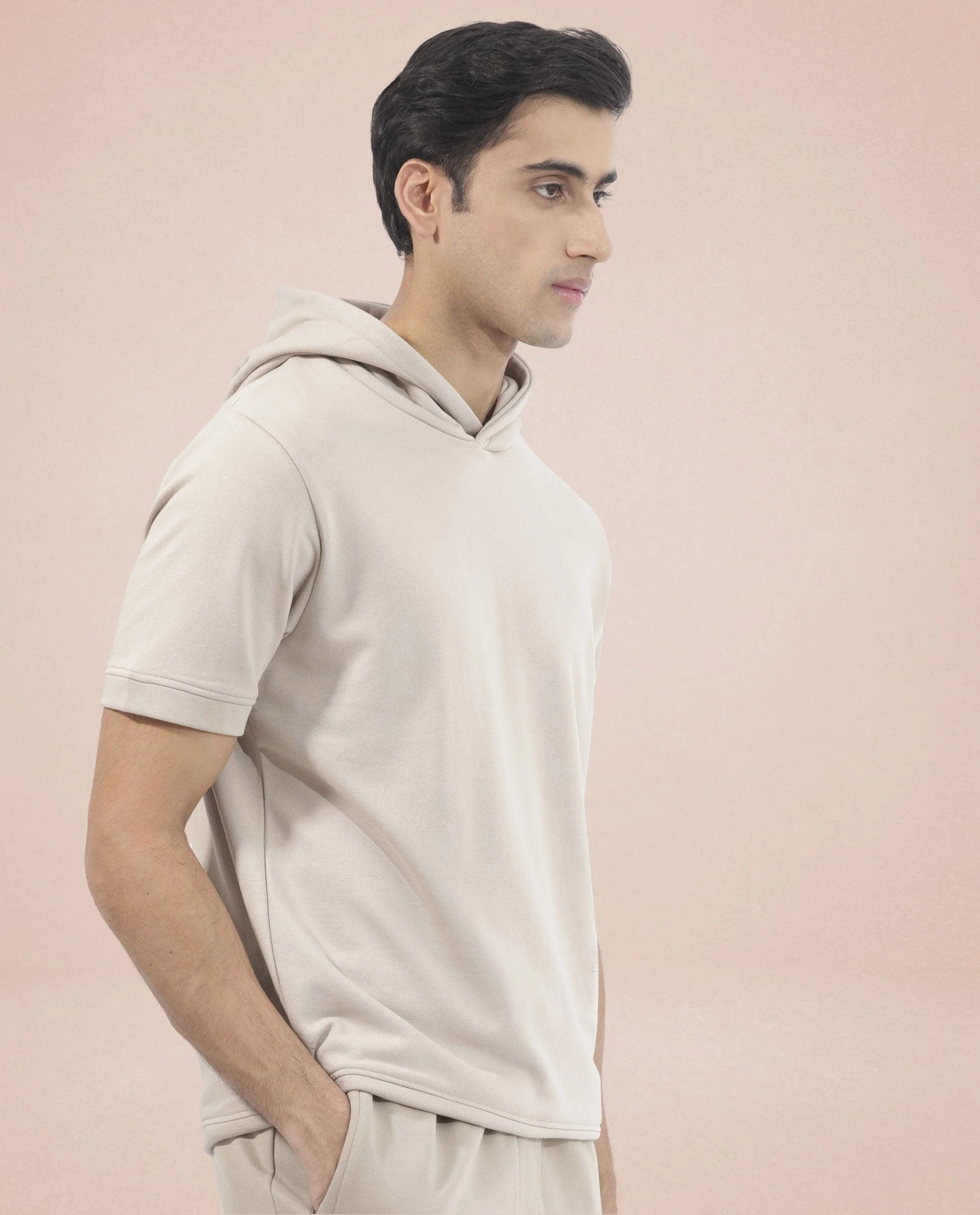 Rare Rabbit Mens Shood Beige Sweatshirt Short Sleeve Hooded Solid - Image 8
