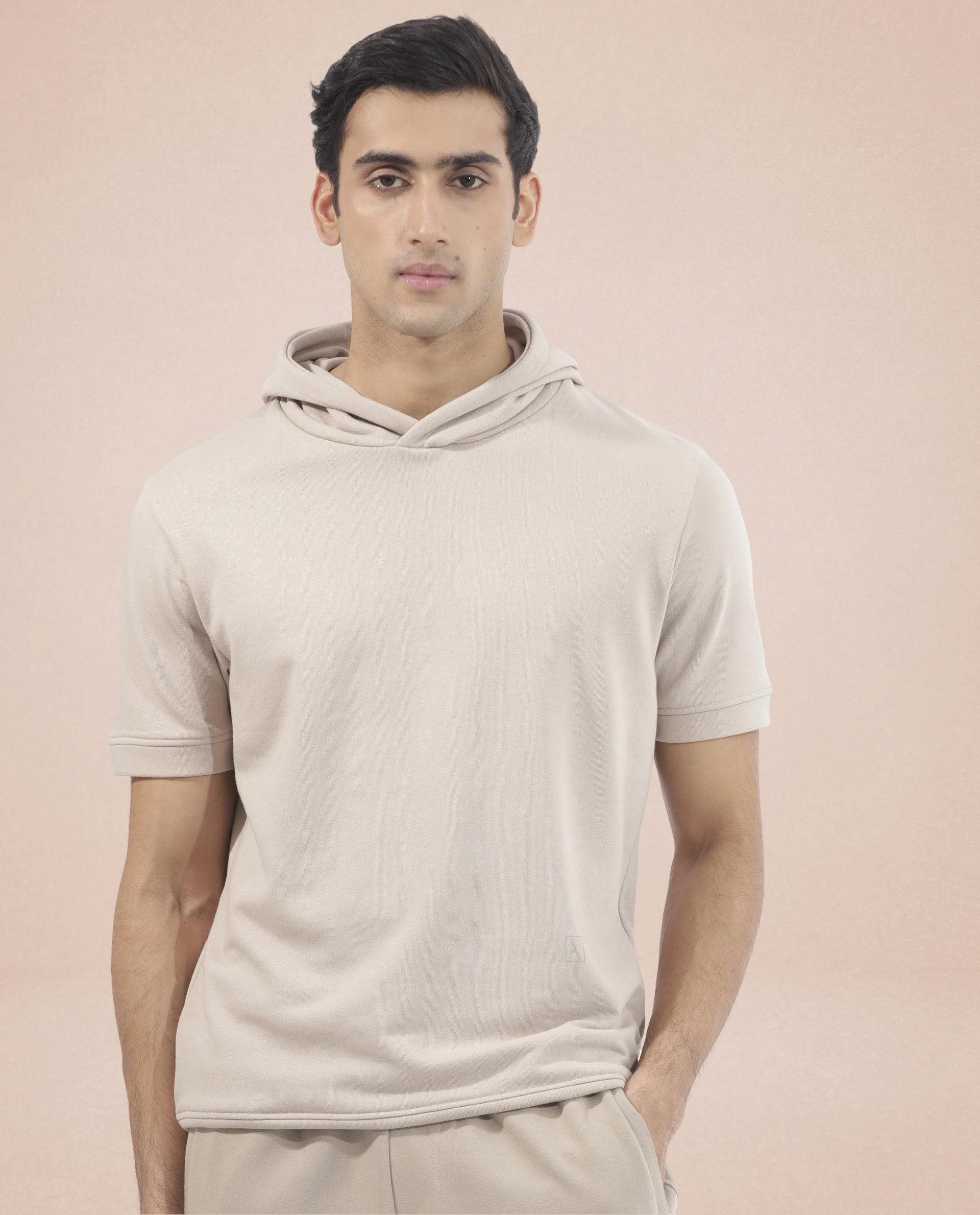 Rare Rabbit Mens Shood Beige Sweatshirt Short Sleeve Hooded Solid - Image 9