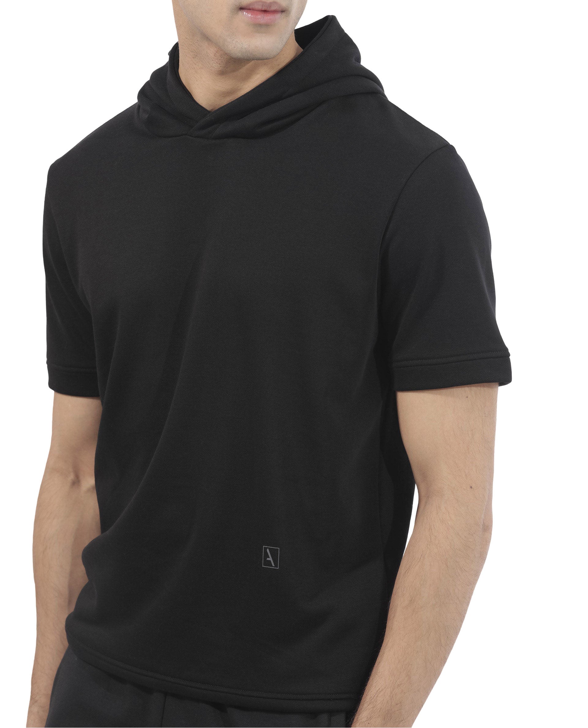 Rare Rabbit Mens Shood Black Sweatshirt Short Sleeve Hooded Solid - Image 2