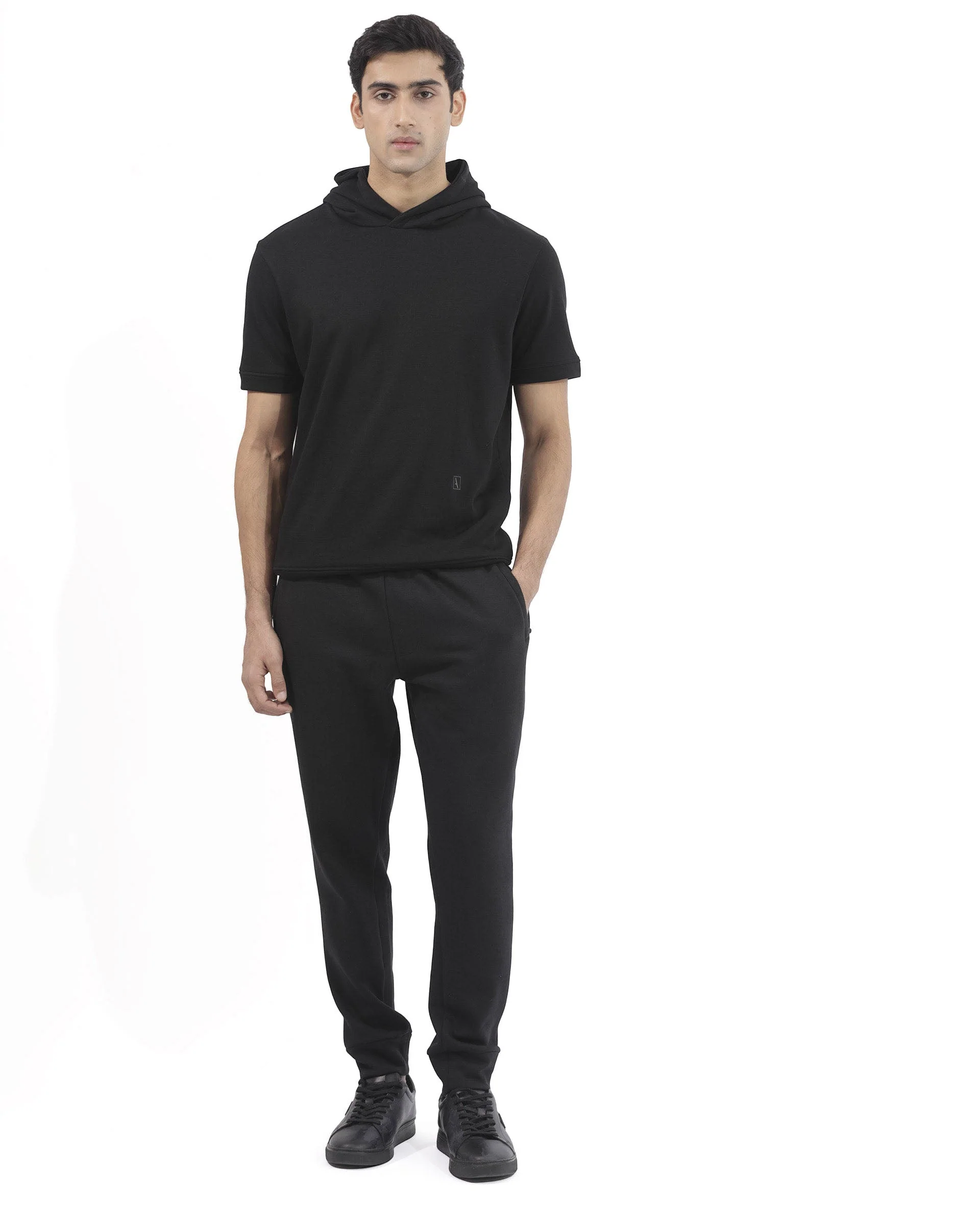Rare Rabbit Mens Shood Black Sweatshirt Short Sleeve Hooded Solid - Image 3