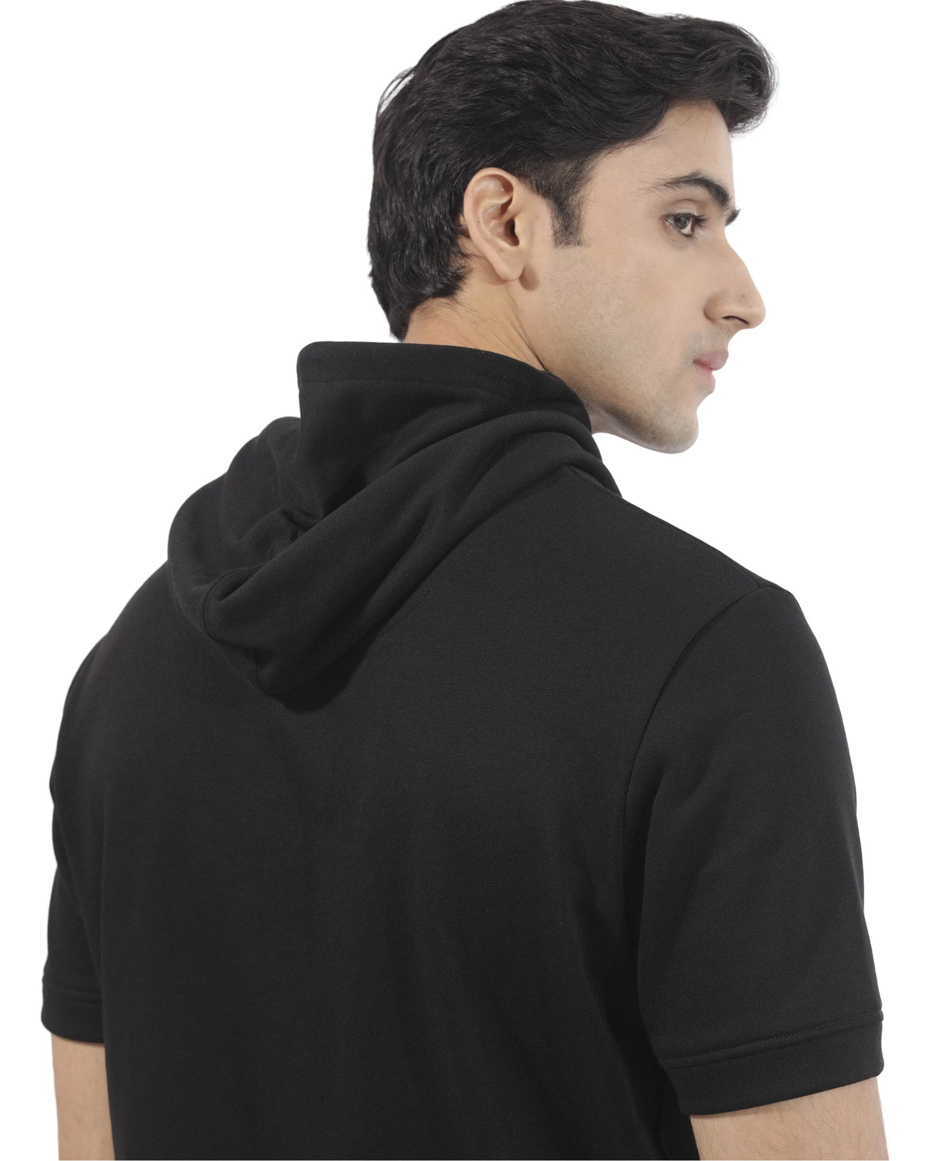 Rare Rabbit Mens Shood Black Sweatshirt Short Sleeve Hooded Solid - Image 4