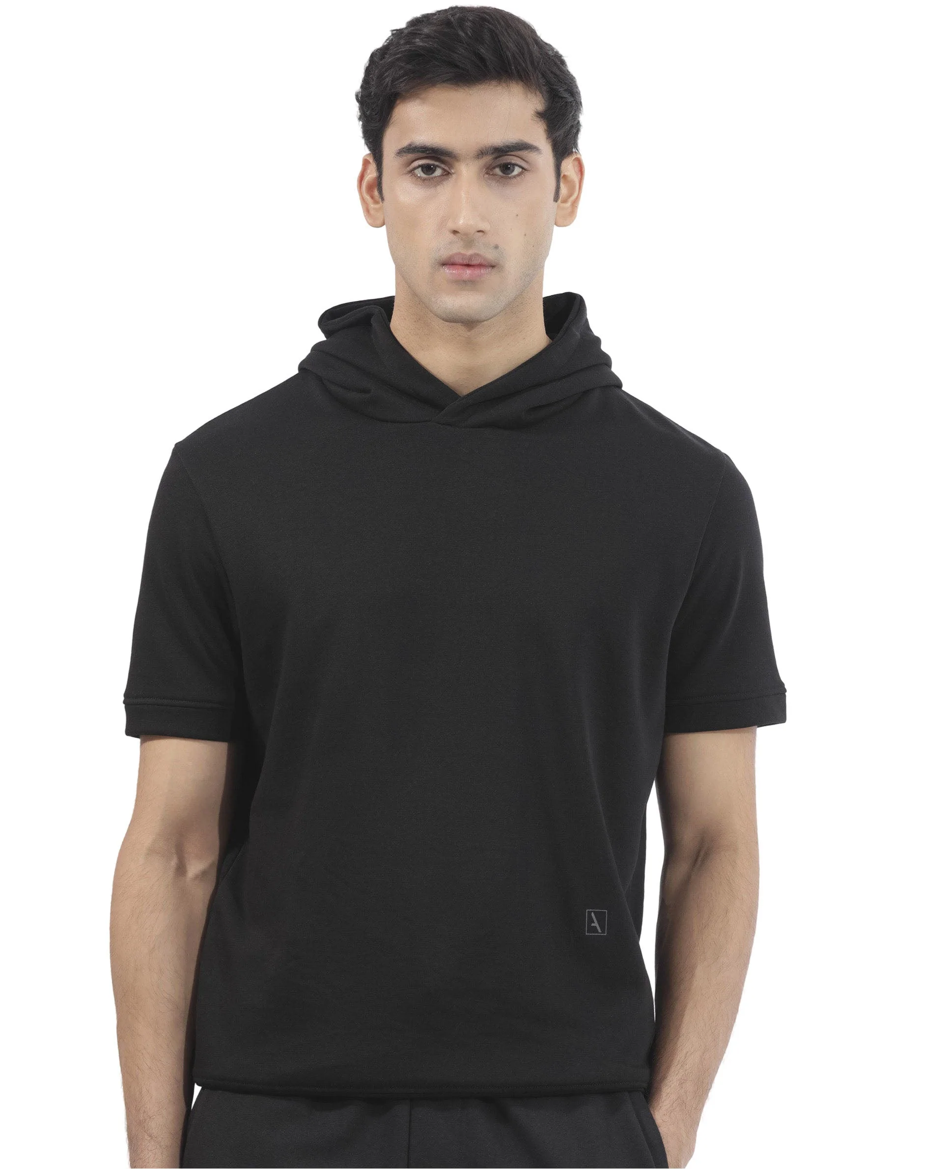 Rare Rabbit Mens Shood Black Sweatshirt Short Sleeve Hooded Solid - Image 5