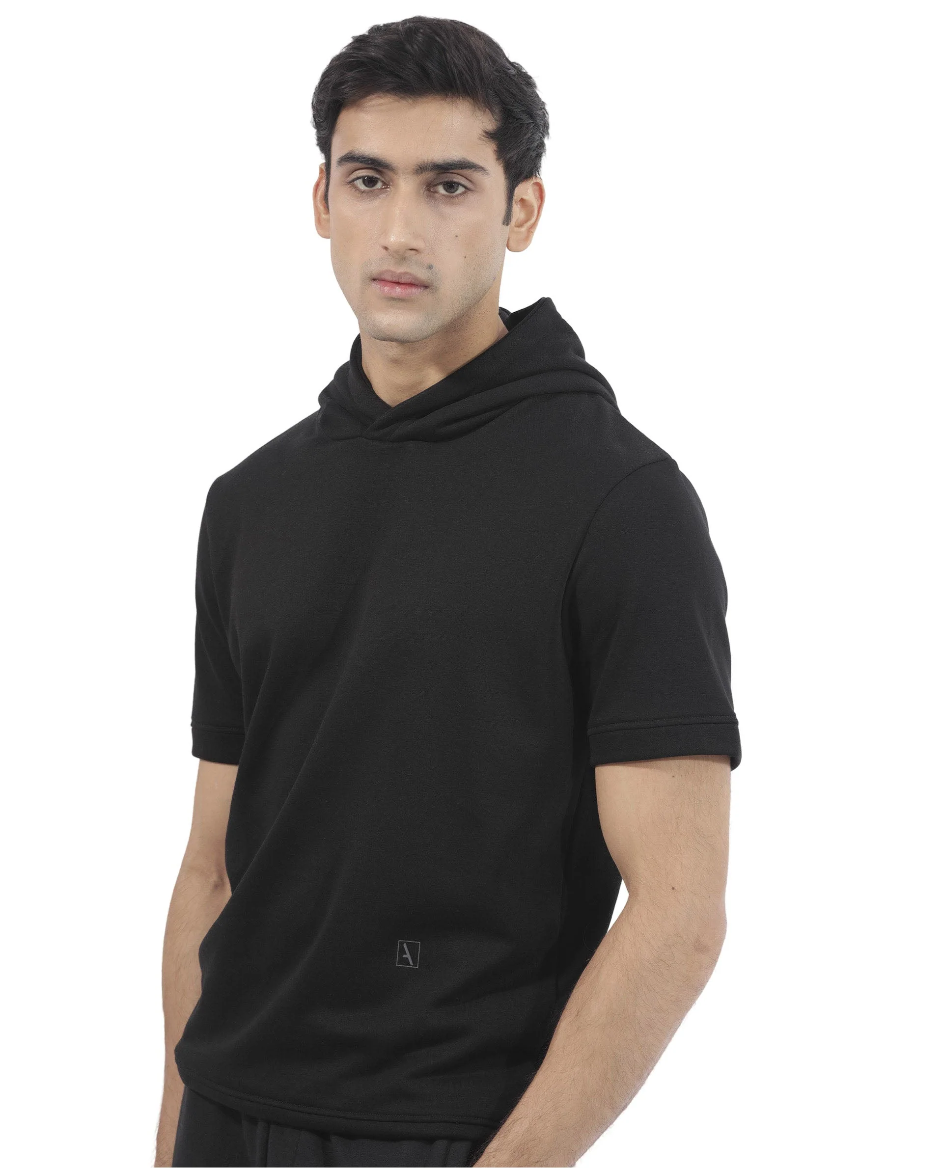 Rare Rabbit Mens Shood Black Sweatshirt Short Sleeve Hooded Solid - Image 6