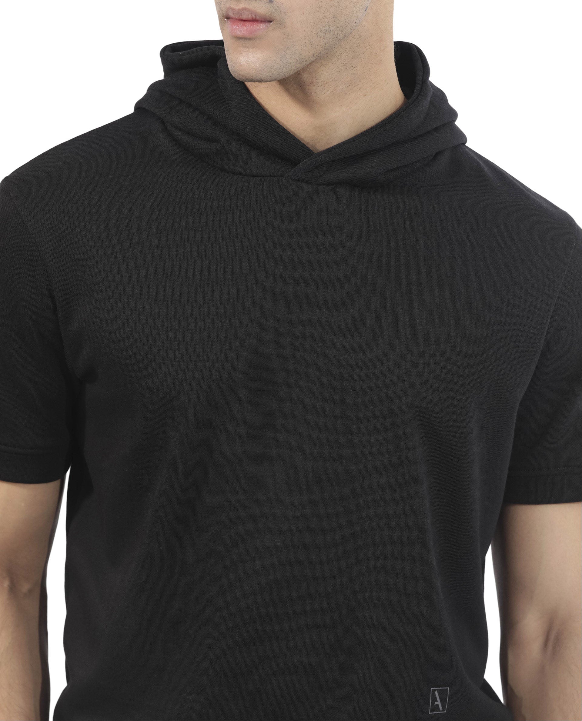 Rare Rabbit Mens Shood Black Sweatshirt Short Sleeve Hooded Solid - Image 7