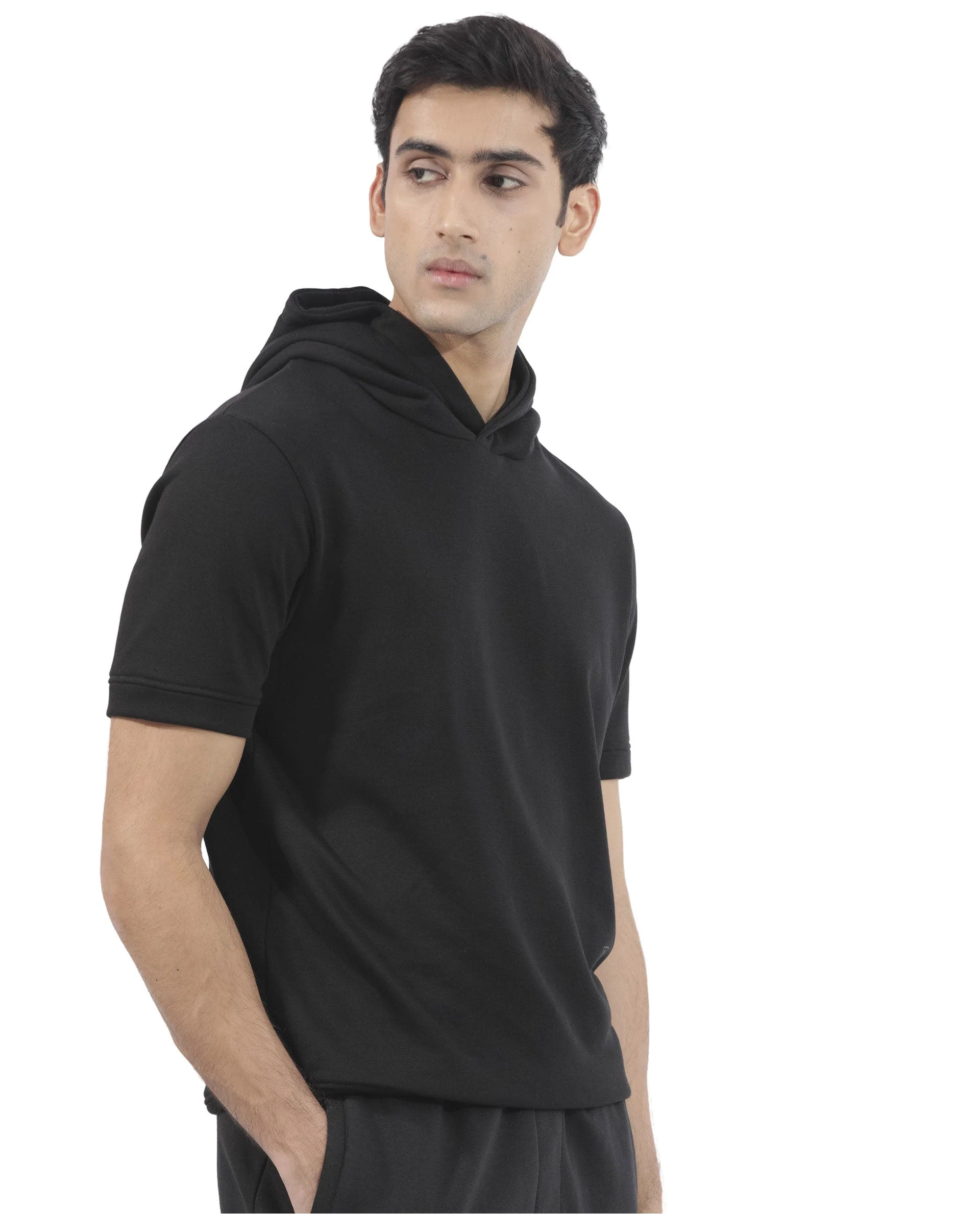 Rare Rabbit Mens Shood Black Sweatshirt Short Sleeve Hooded Solid - Image 9