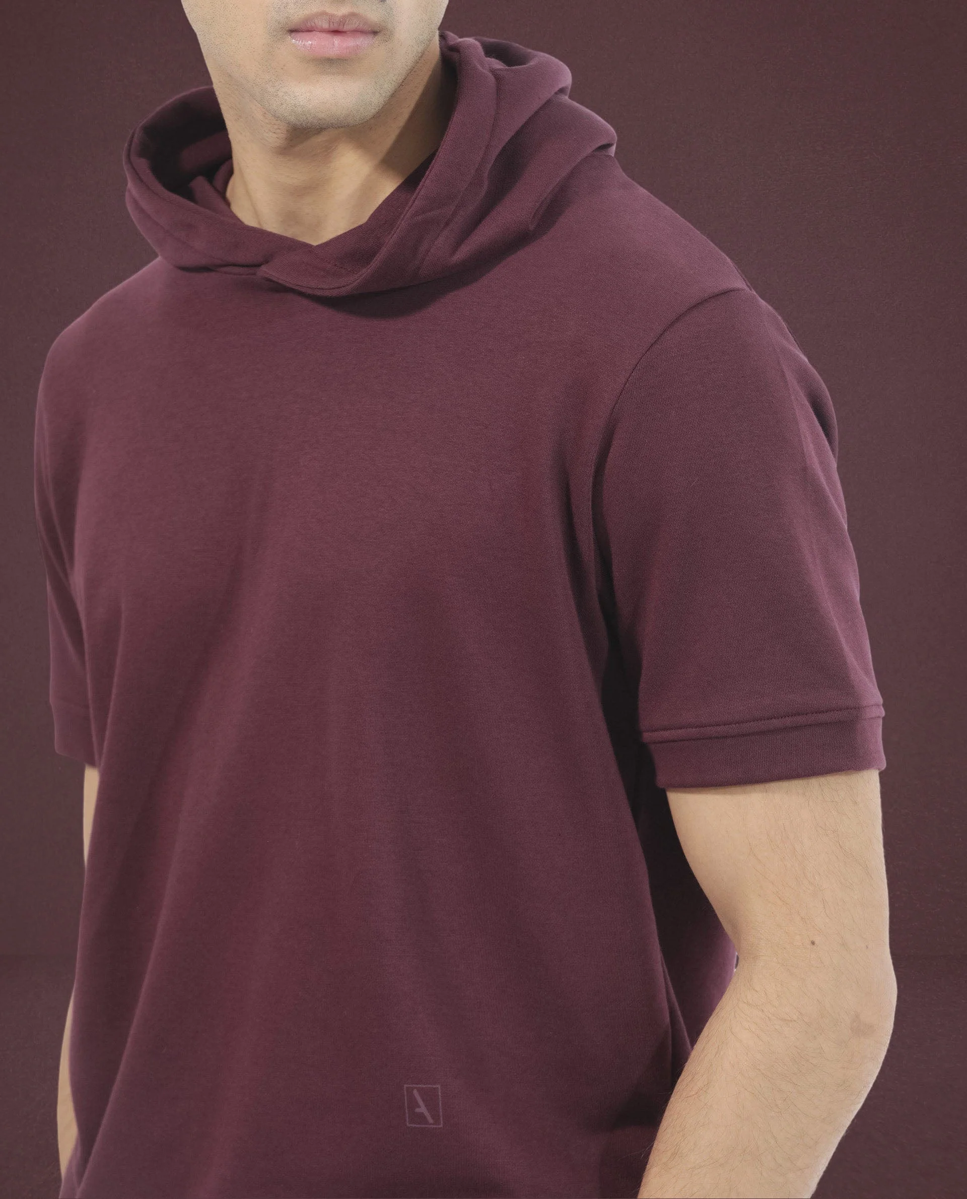 Rare Rabbit Mens Shood Maroon Sweatshirt Short Sleeve Hooded Solid - Image 2