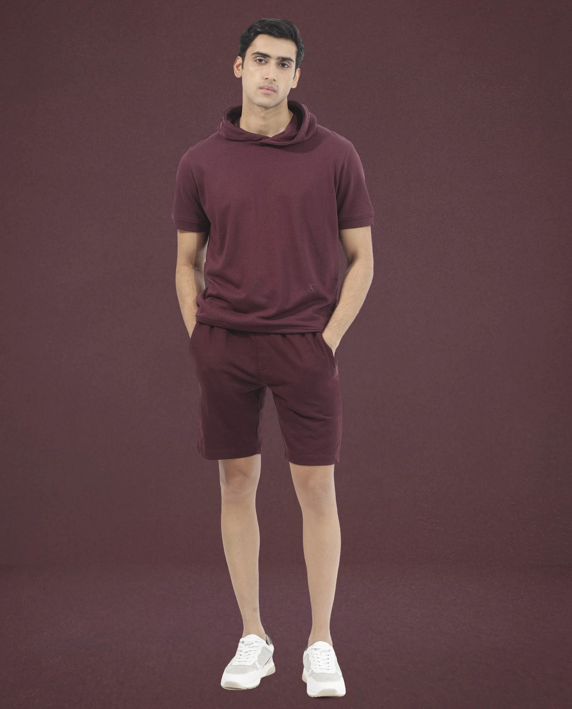 Rare Rabbit Mens Shood Maroon Sweatshirt Short Sleeve Hooded Solid - Image 3