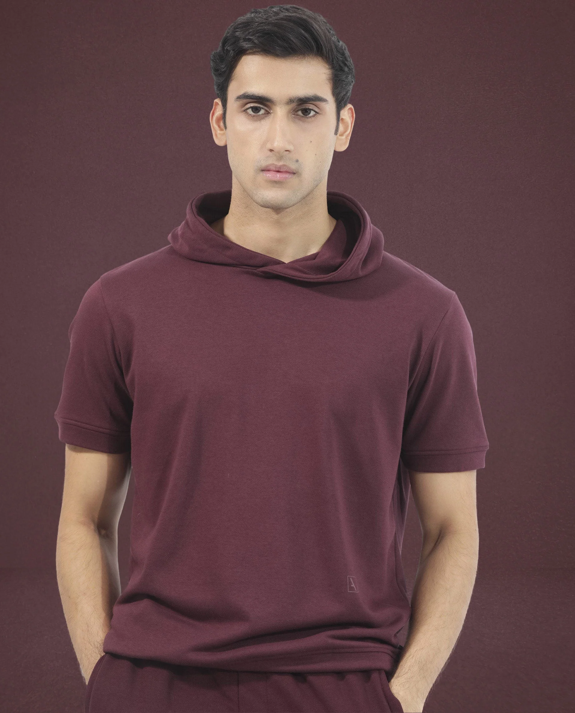 Rare Rabbit Mens Shood Maroon Sweatshirt Short Sleeve Hooded Solid - Image 5