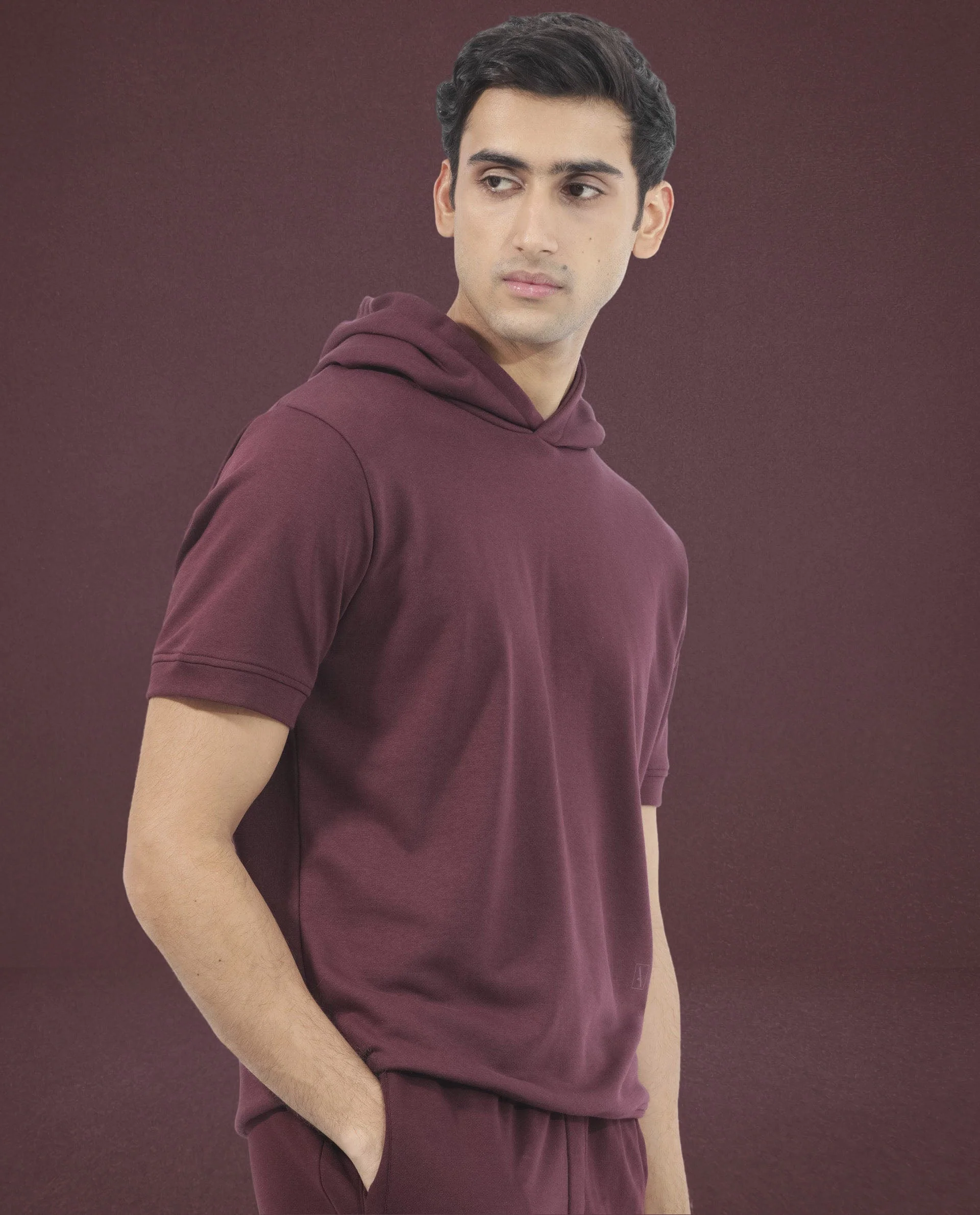 Rare Rabbit Mens Shood Maroon Sweatshirt Short Sleeve Hooded Solid - Image 6