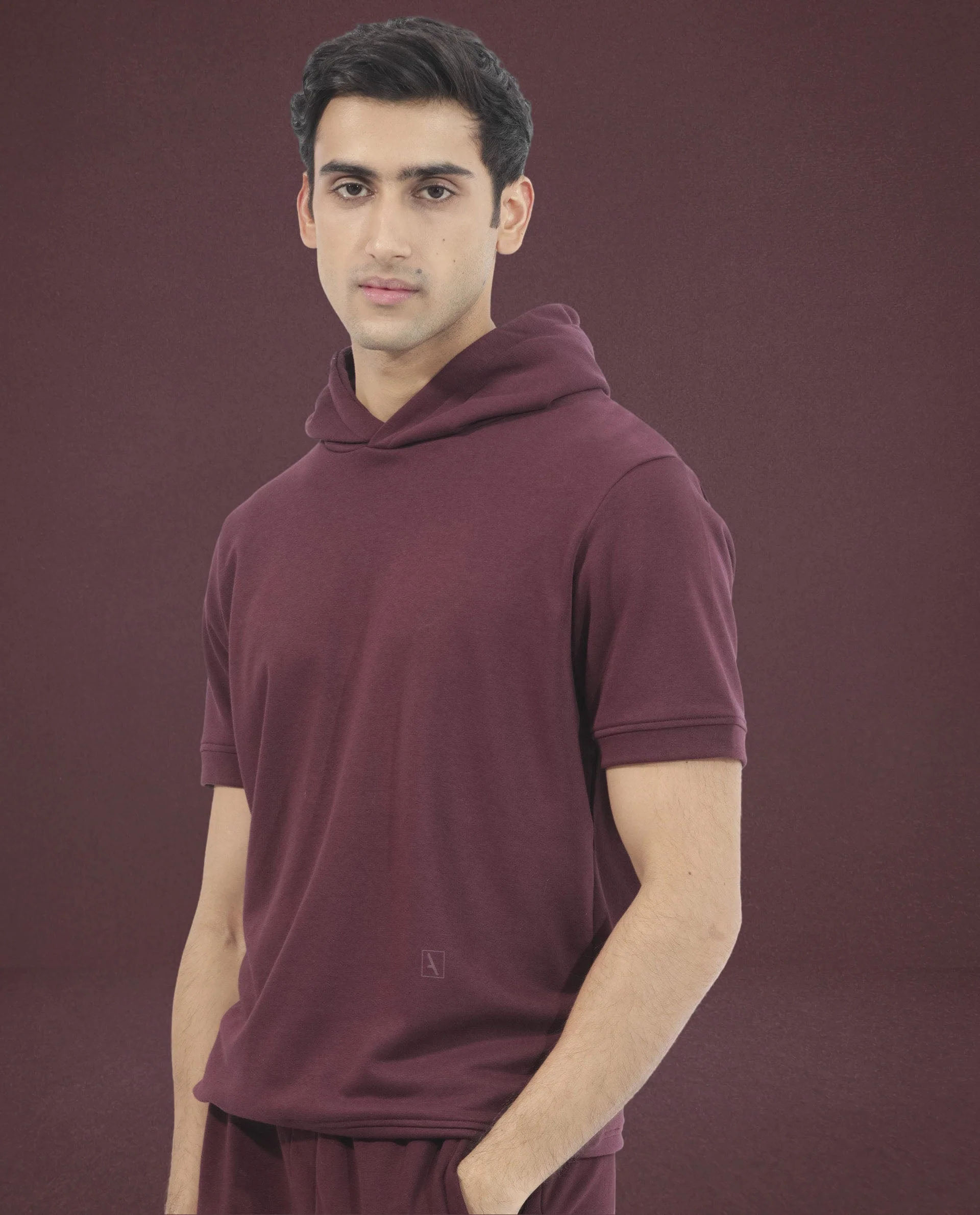 Rare Rabbit Mens Shood Maroon Sweatshirt Short Sleeve Hooded Solid - Image 7