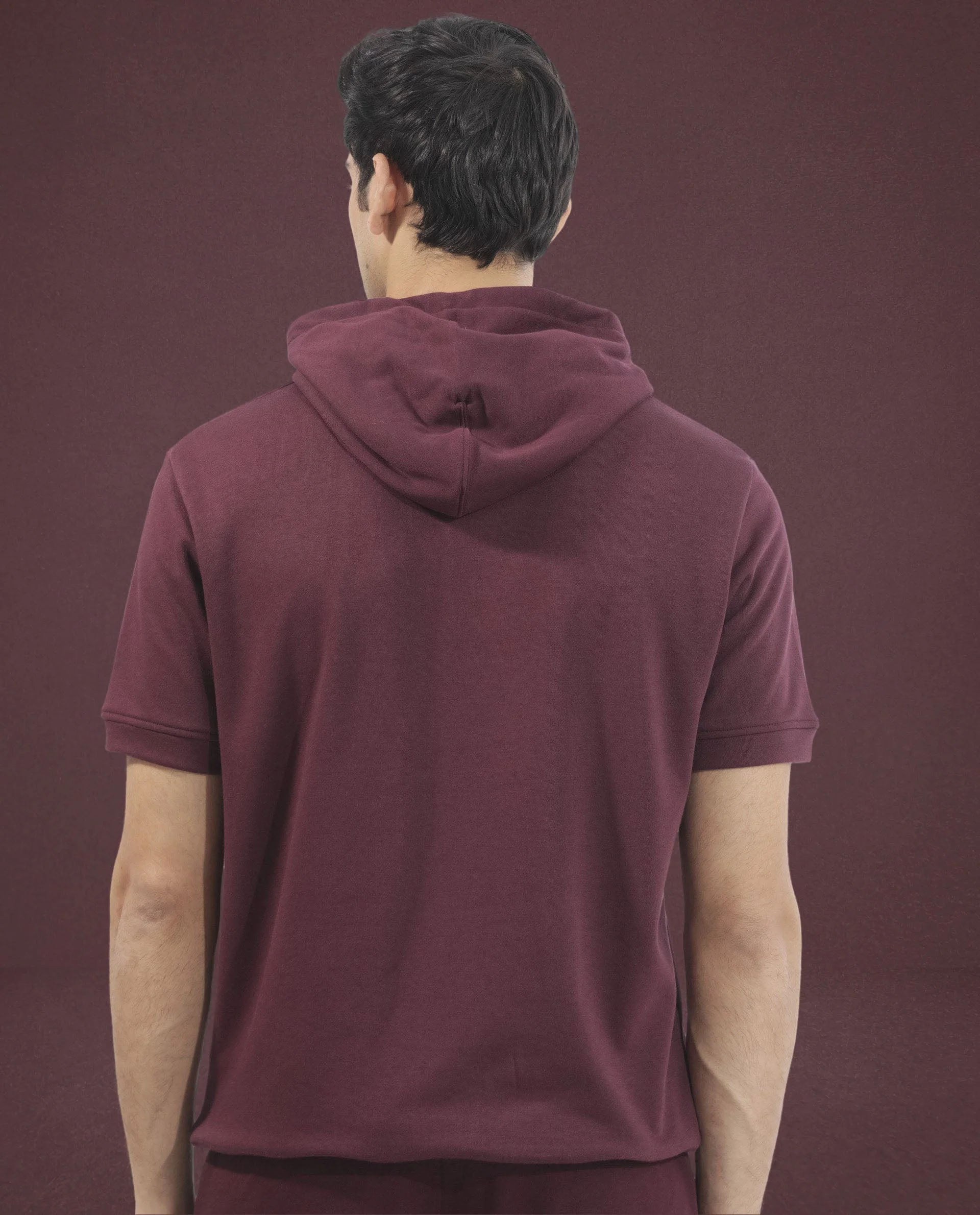 Rare Rabbit Mens Shood Maroon Sweatshirt Short Sleeve Hooded Solid - Image 8