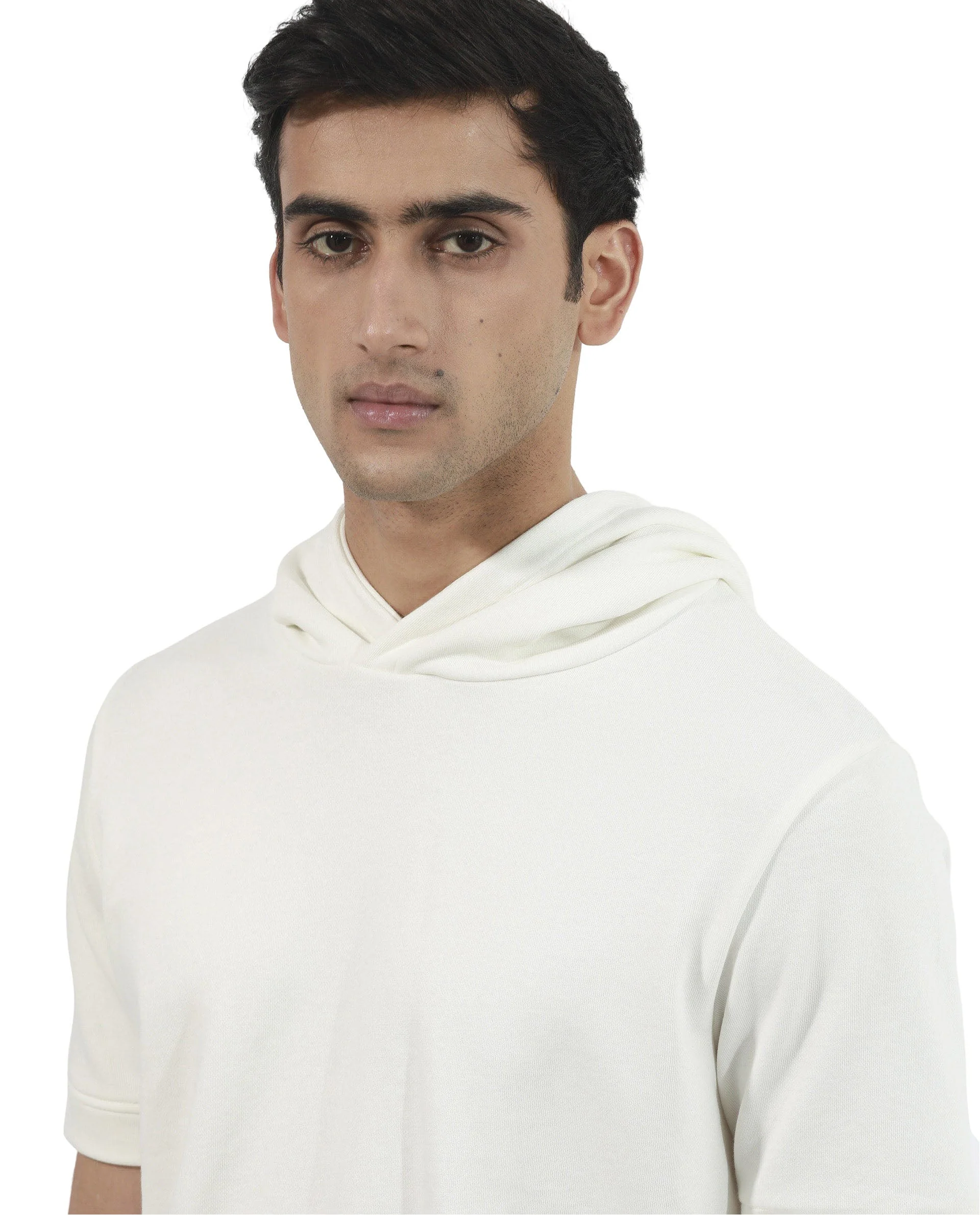 Rare Rabbit Mens Shood Off White Sweatshirt Short Sleeve Hooded Solid - Image 3