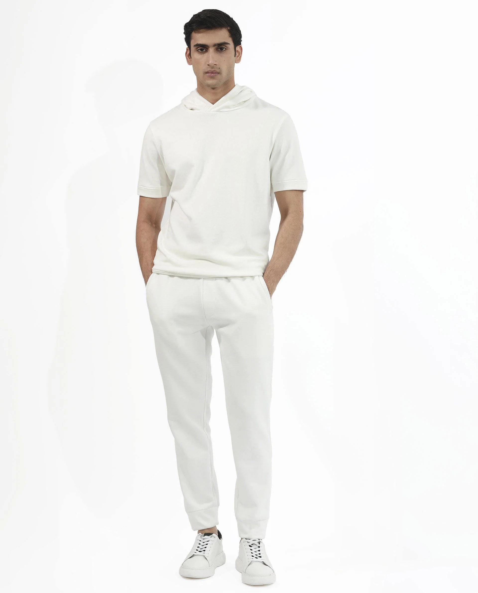 Rare Rabbit Mens Shood Off White Sweatshirt Short Sleeve Hooded Solid - Image 4