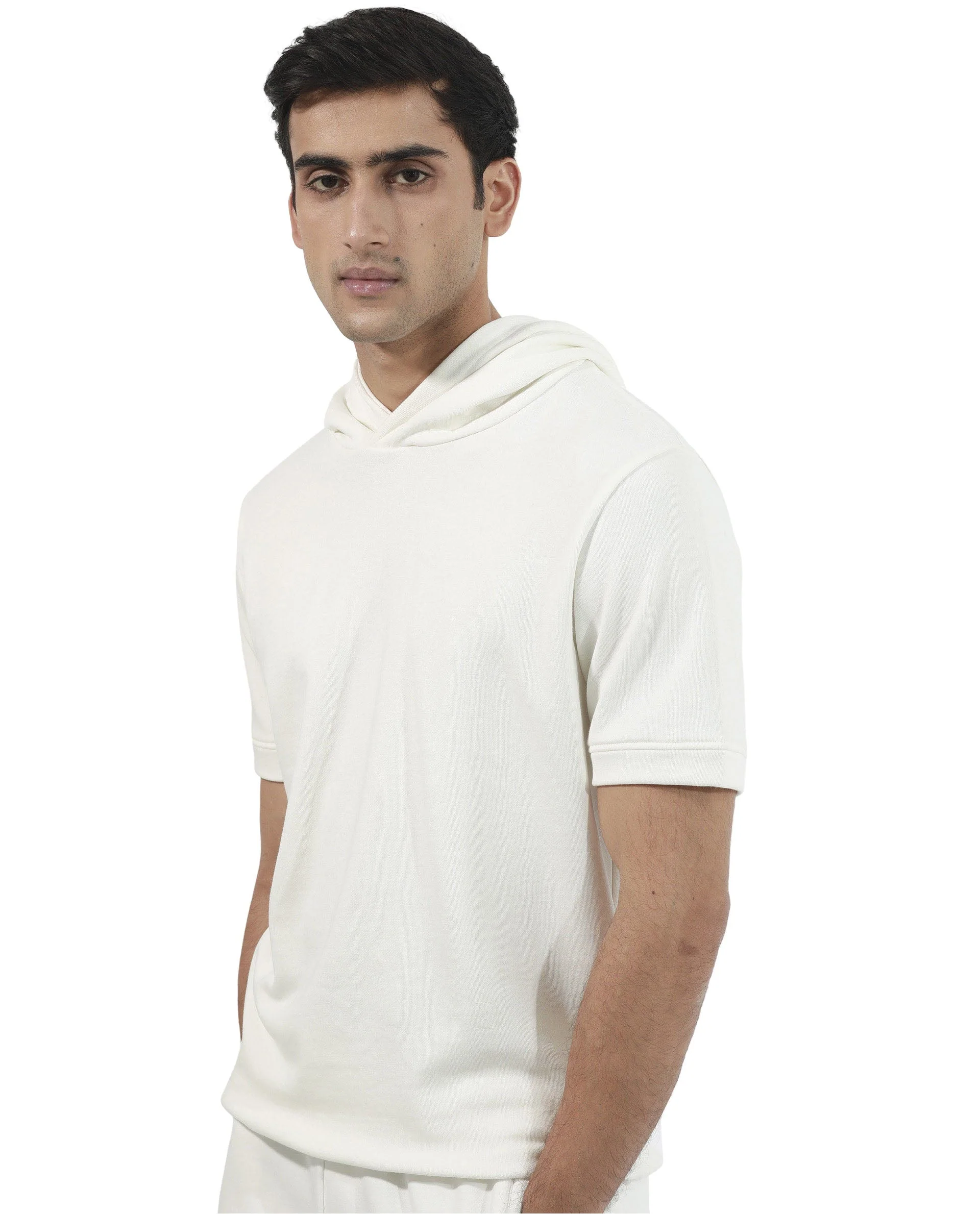 Rare Rabbit Mens Shood Off White Sweatshirt Short Sleeve Hooded Solid - Image 6