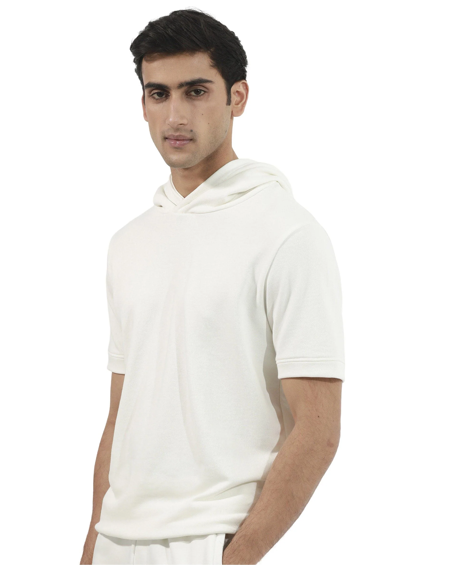 Rare Rabbit Mens Shood Off White Sweatshirt Short Sleeve Hooded Solid - Image 7