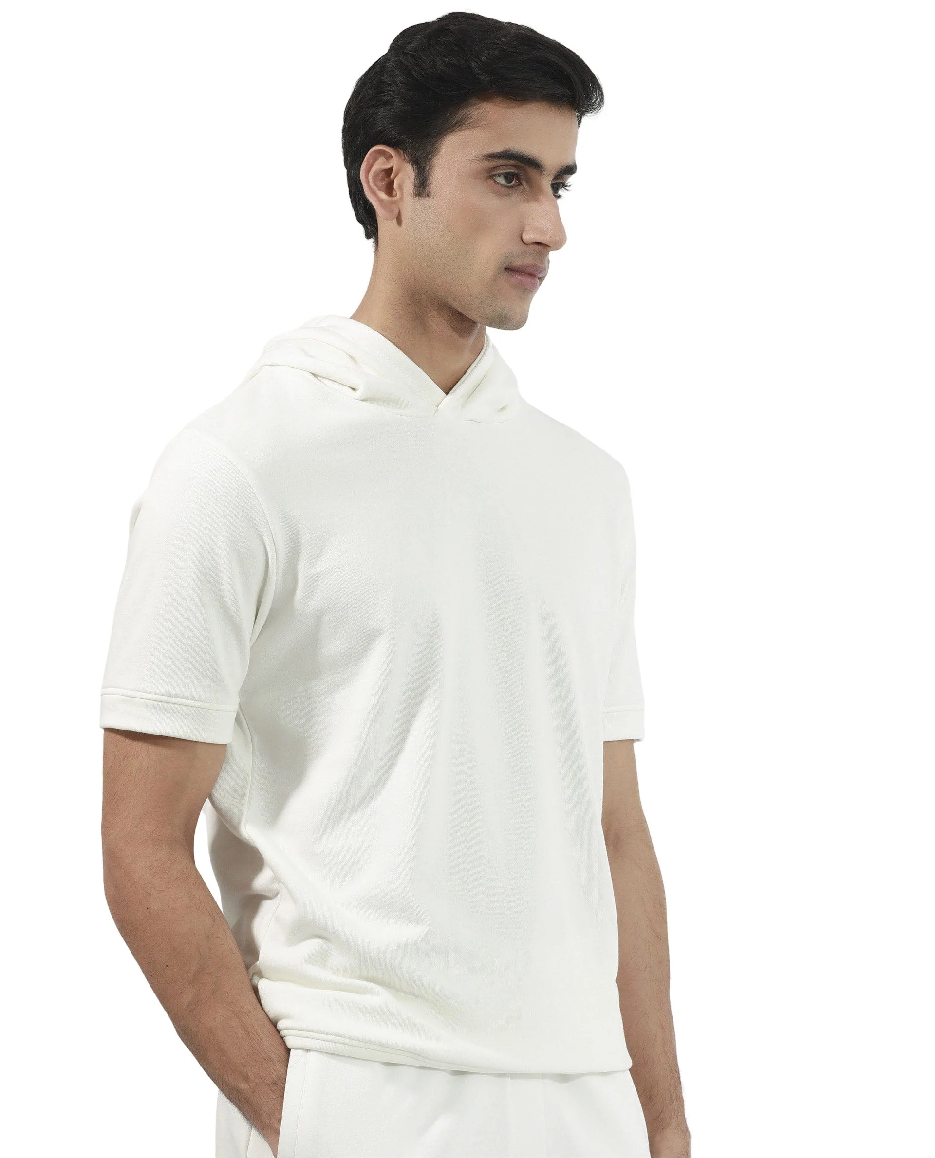 Rare Rabbit Mens Shood Off White Sweatshirt Short Sleeve Hooded Solid - Image 8