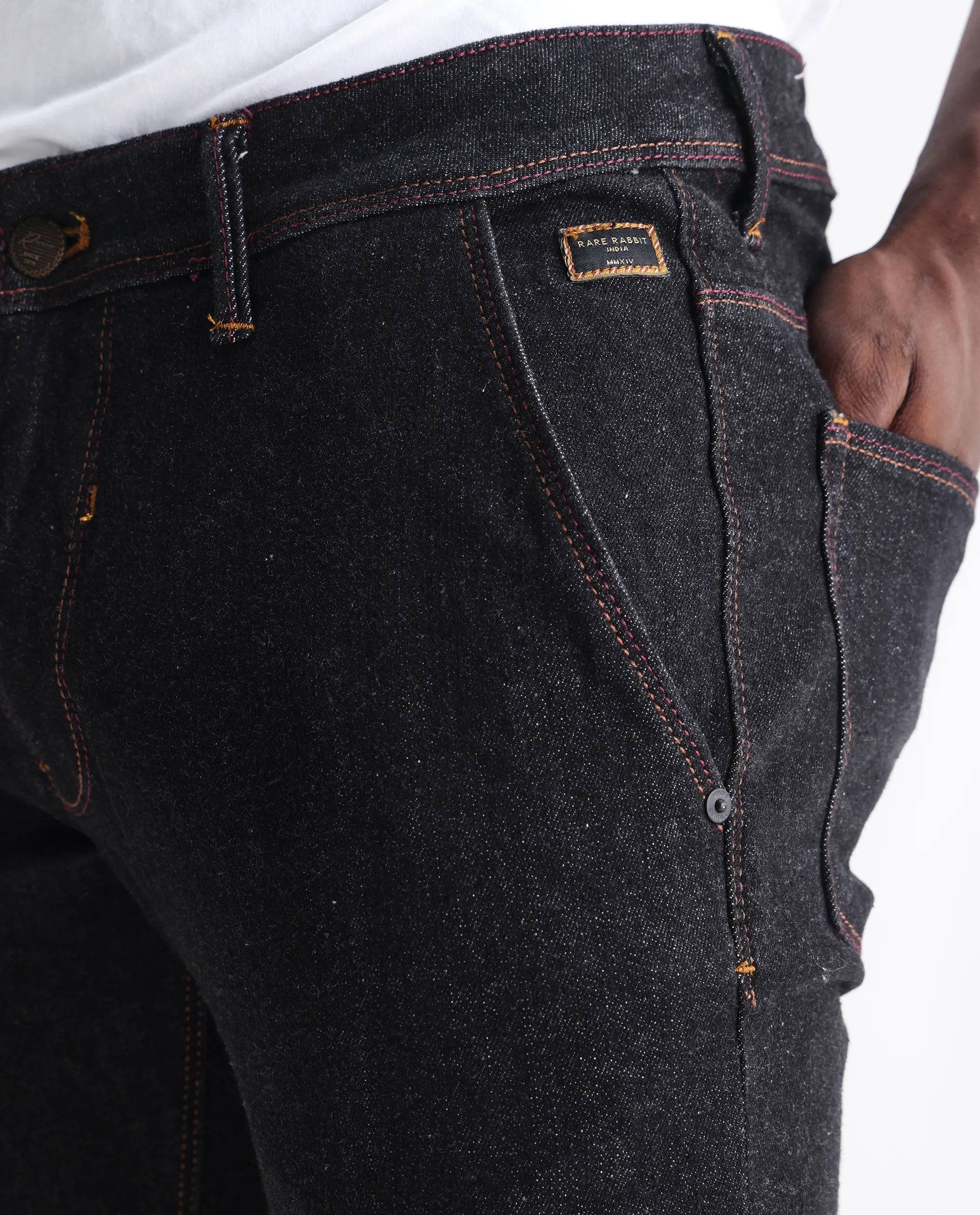 Rare Rabbit Men's Shooter Black Cotton Plain Hawk Slim Fit Jeans - Image 3
