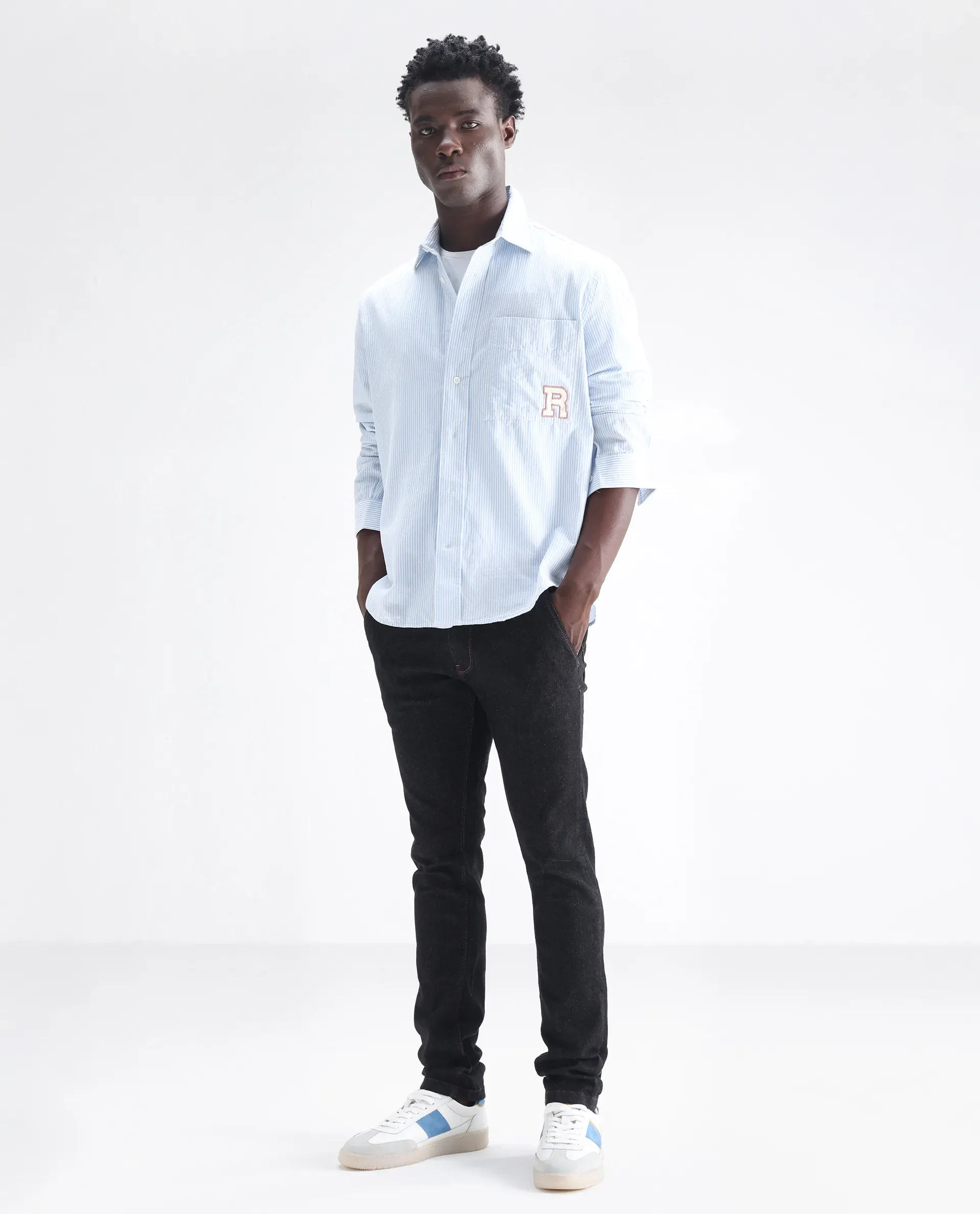 Rare Rabbit Men's Shooter Black Cotton Plain Hawk Slim Fit Jeans - Image 6