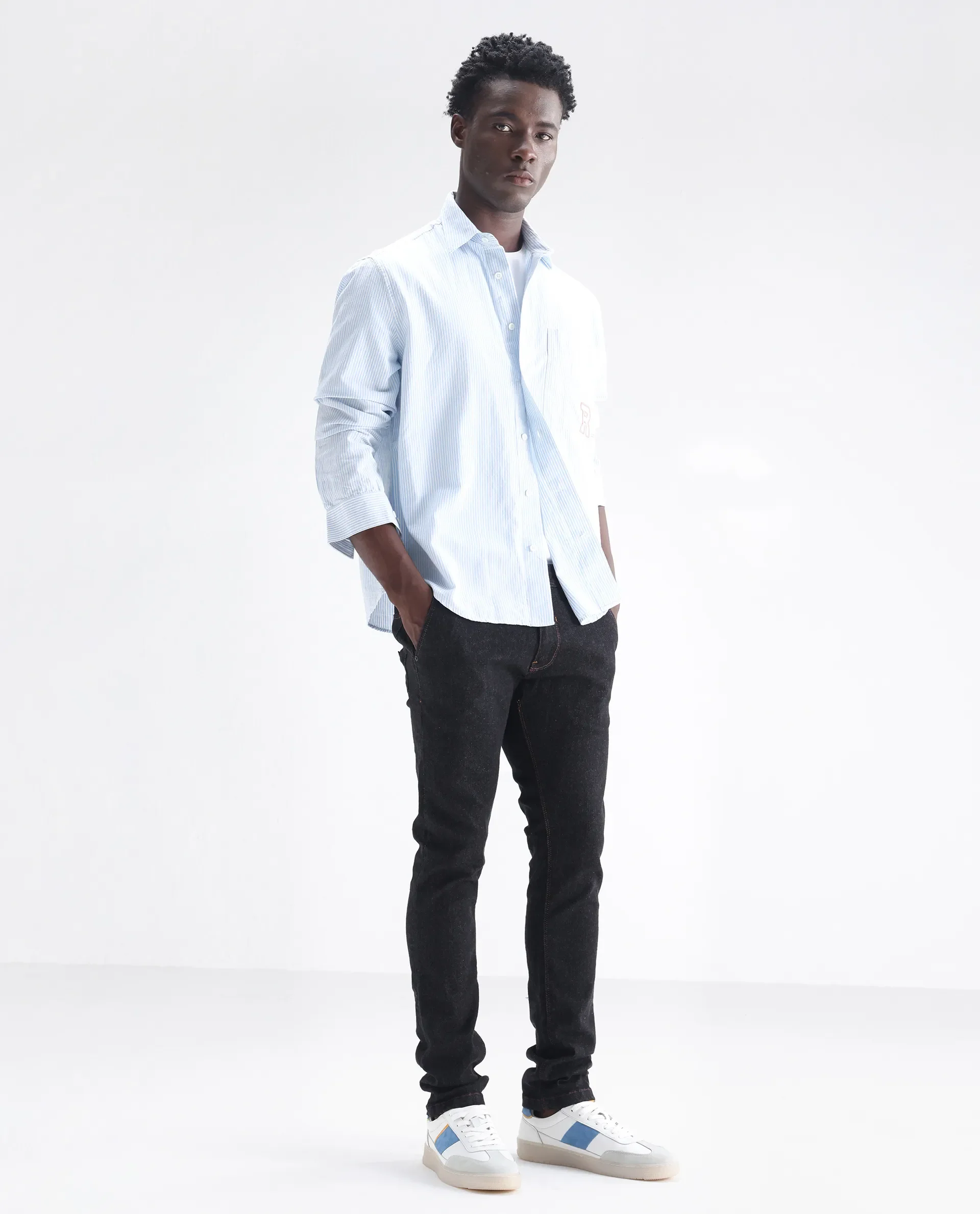 Rare Rabbit Men's Shooter Black Cotton Plain Hawk Slim Fit Jeans - Image 7