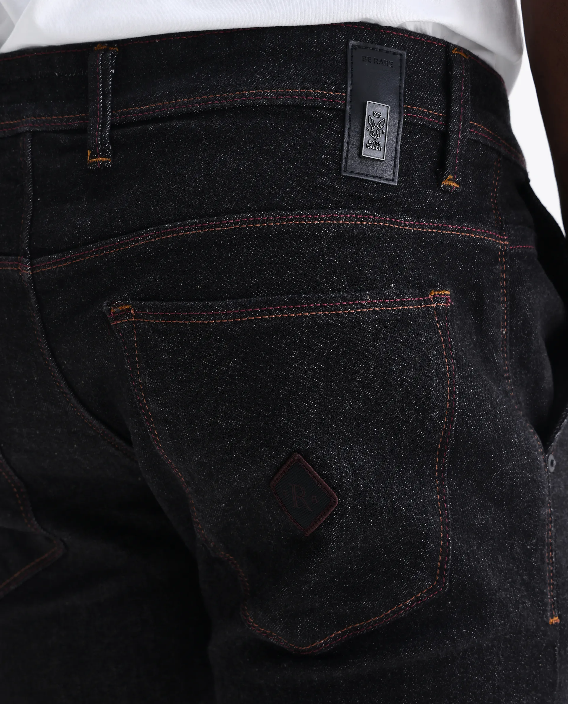 Rare Rabbit Men's Shooter Black Cotton Plain Hawk Slim Fit Jeans - Image 8