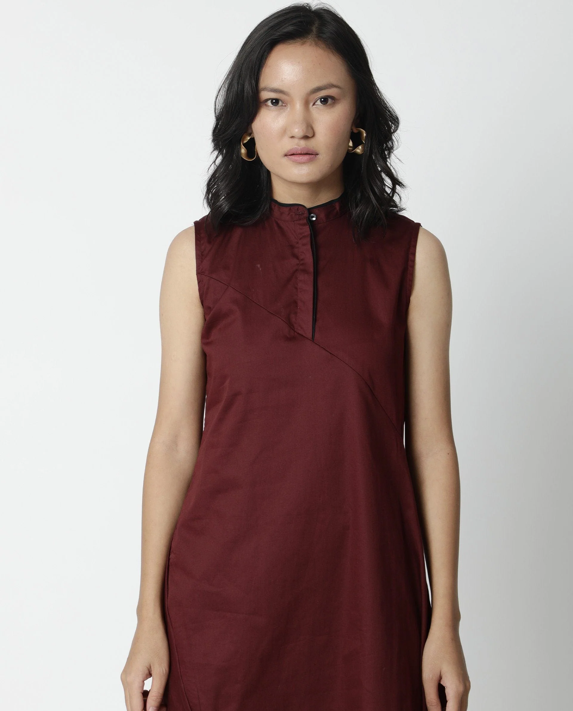 Rareism Women Shore Maroon Dress Sleeveless Solid - Image 2
