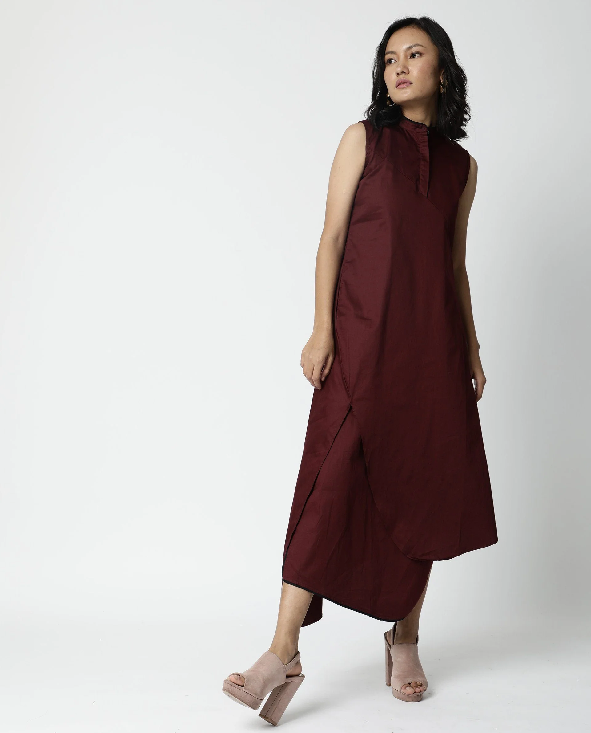 Rareism Women Shore Maroon Dress Sleeveless Solid - Image 4