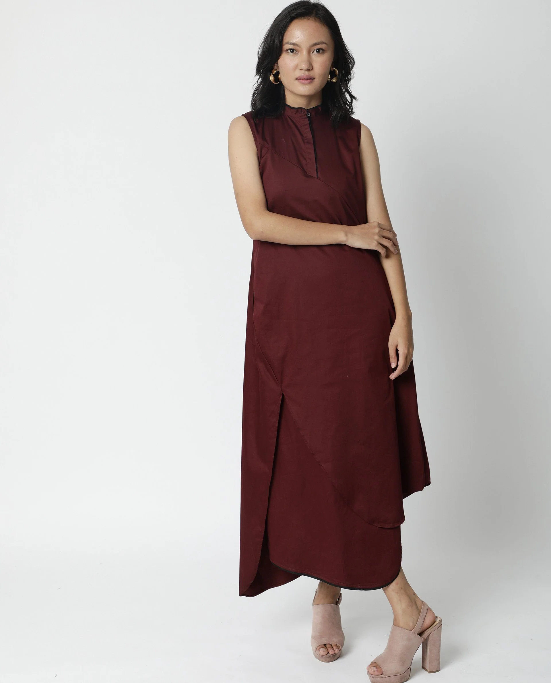 Rareism Women Shore Maroon Dress Sleeveless Solid - Image 5