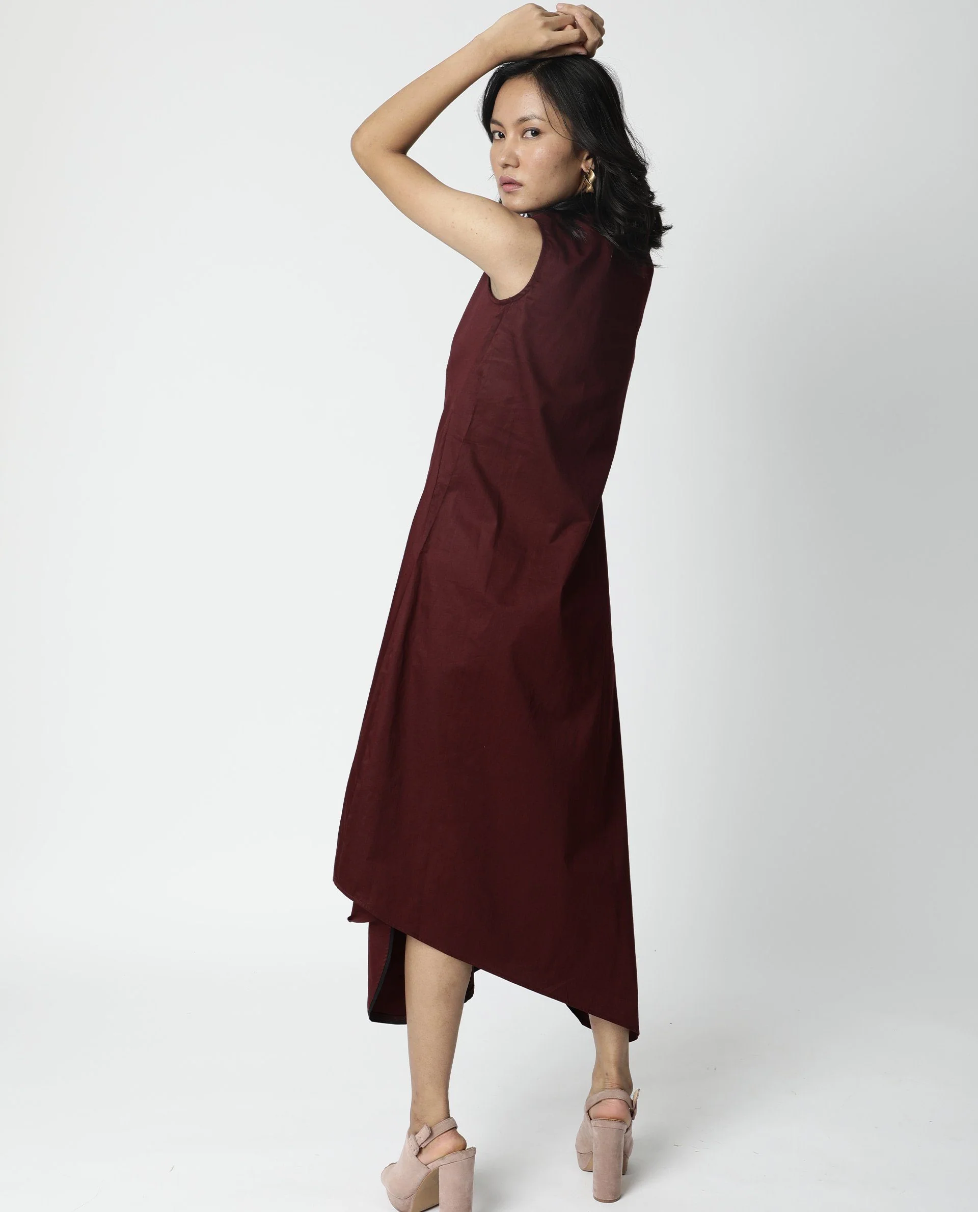 Rareism Women Shore Maroon Dress Sleeveless Solid - Image 6