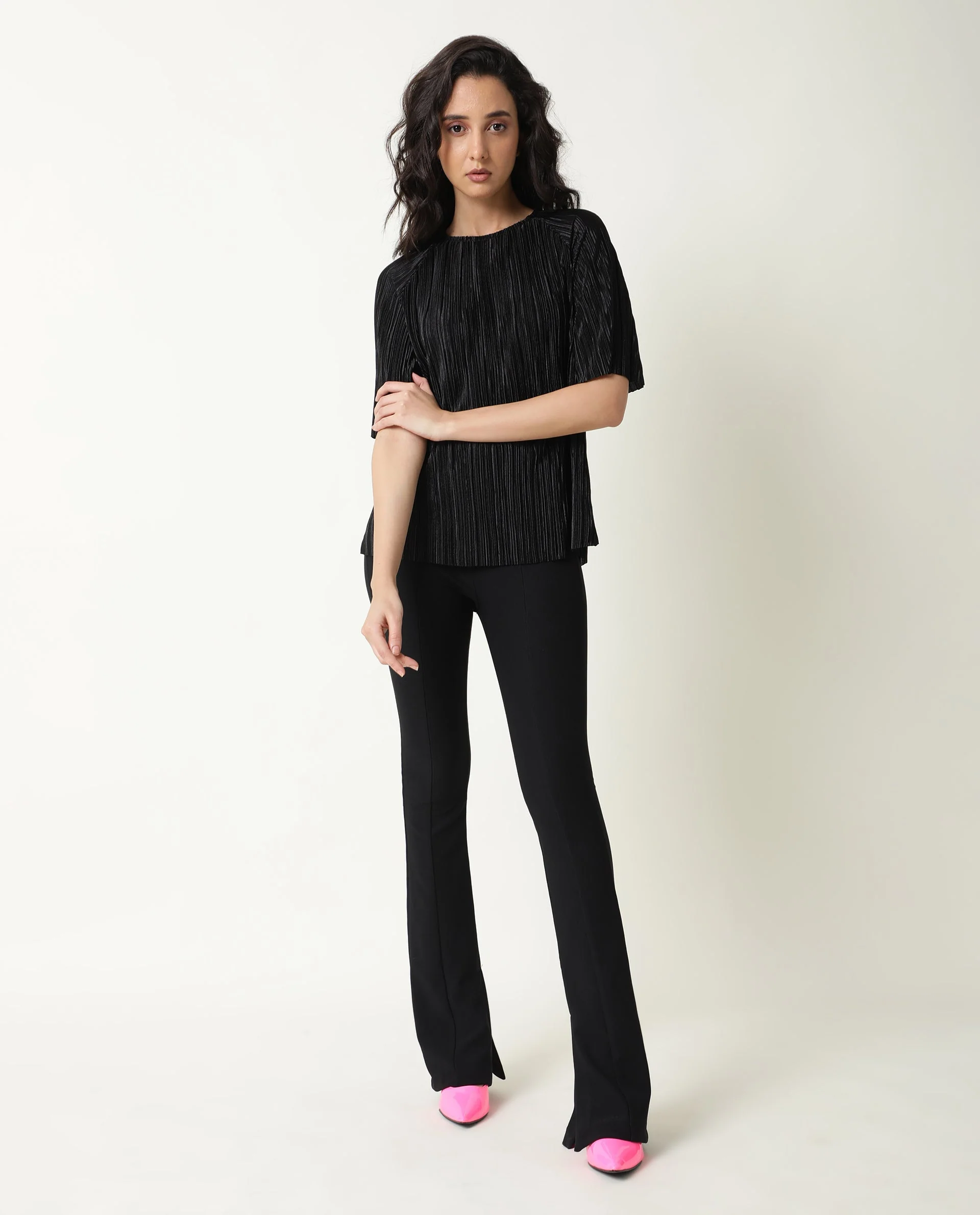 Rareism Women Shory Black Top Polyester Fabric Full Sleeves Solid - Image 11
