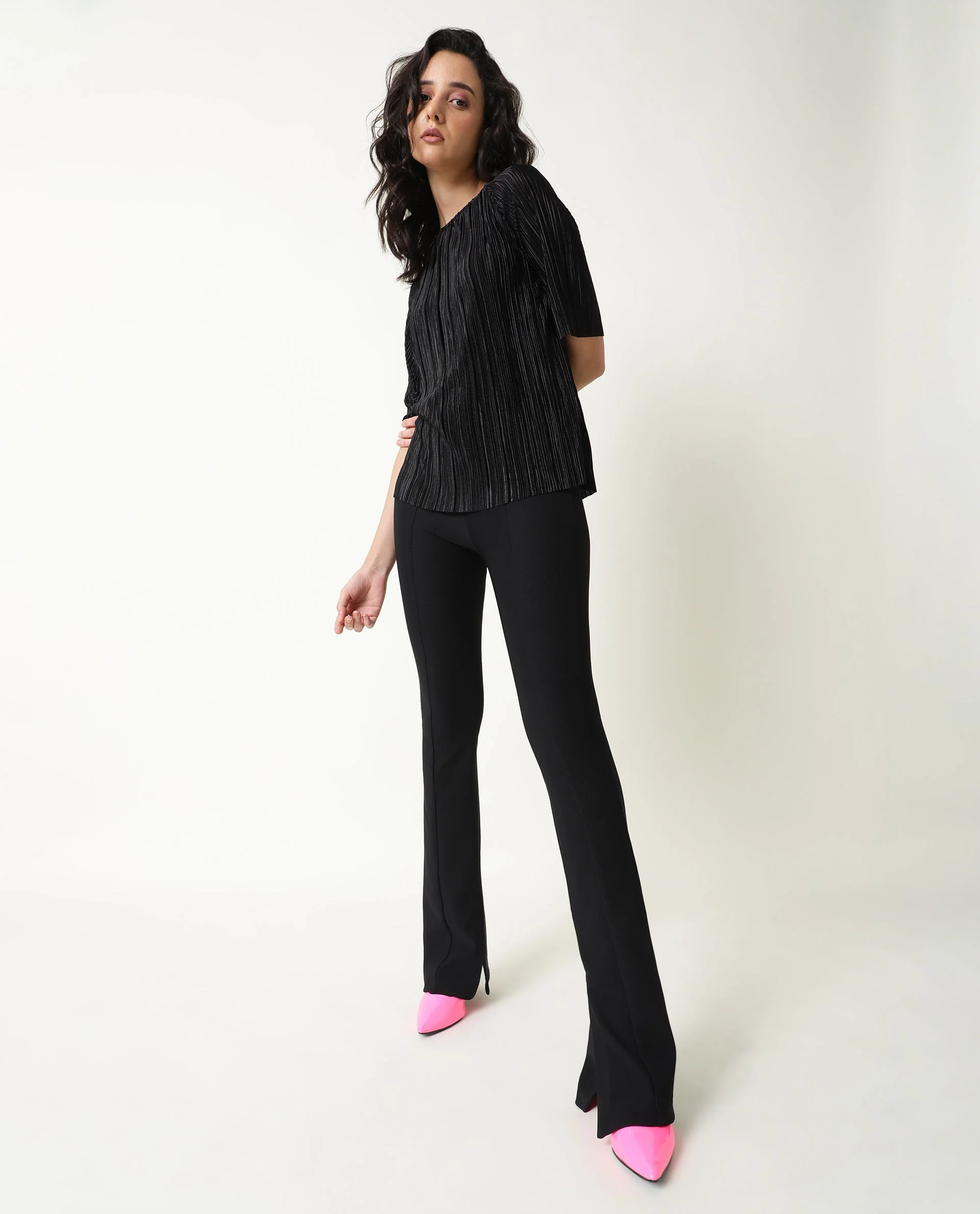 Rareism Women Shory Black Top Polyester Fabric Full Sleeves Solid - Image 12