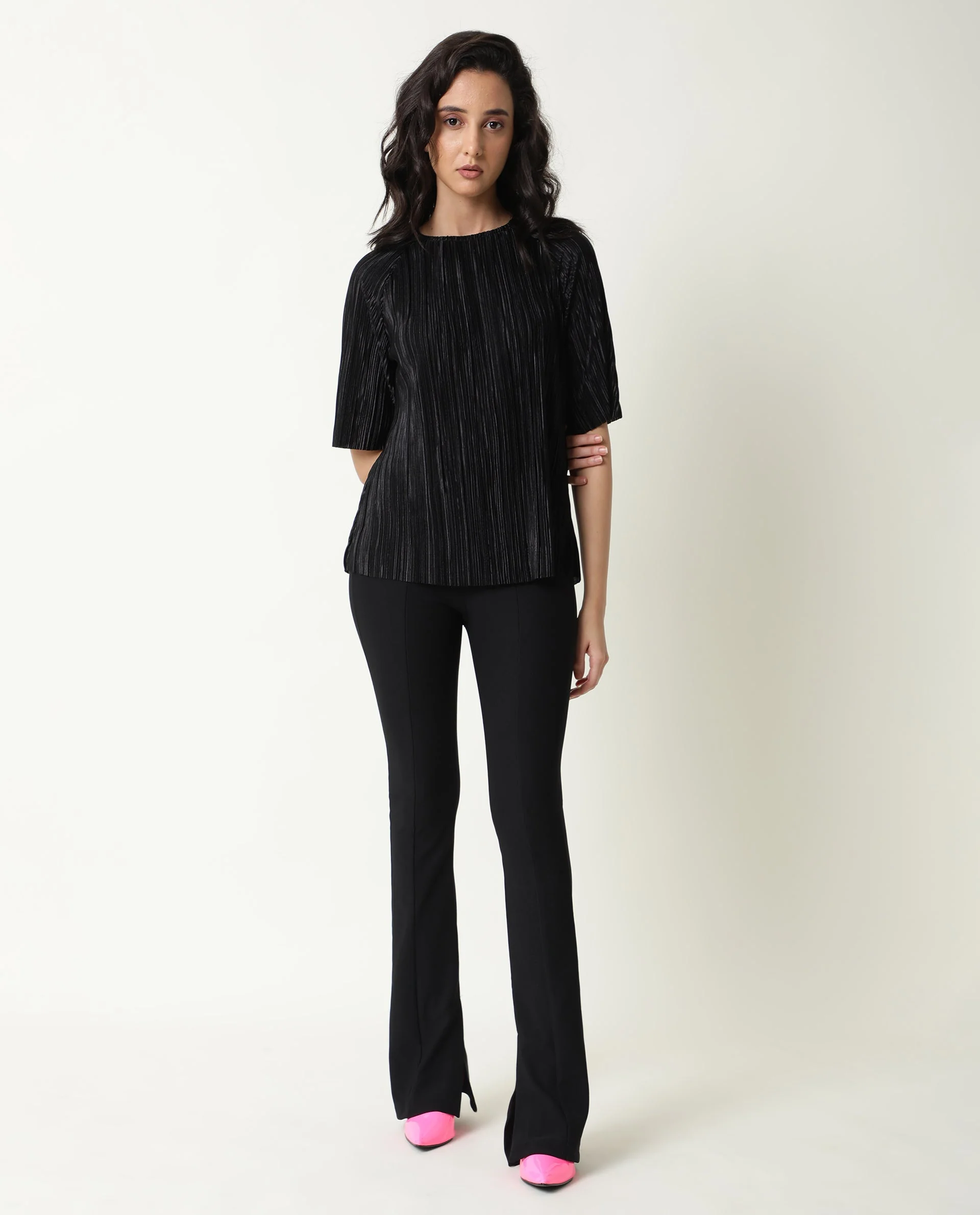 Rareism Women Shory Black Top Polyester Fabric Full Sleeves Solid - Image 6