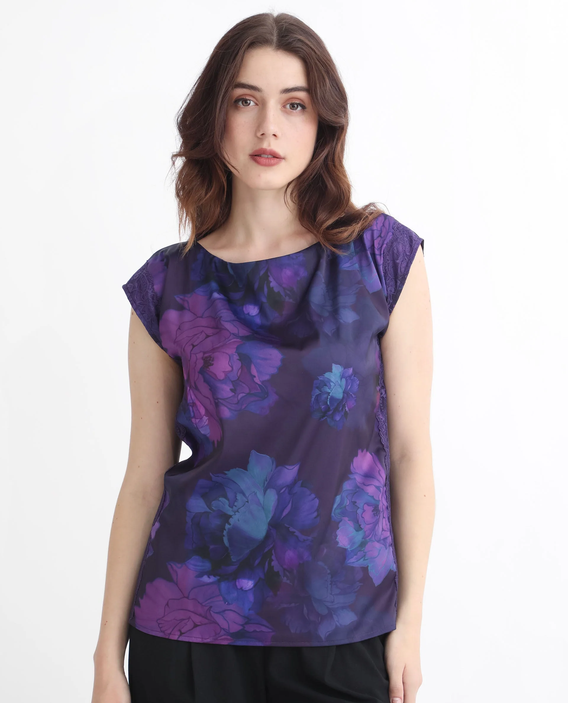 Rareism Women's Showpo Purple Polyester Boat Neck Floral Print Extended Sleeves Regular Fit Top - Image 4