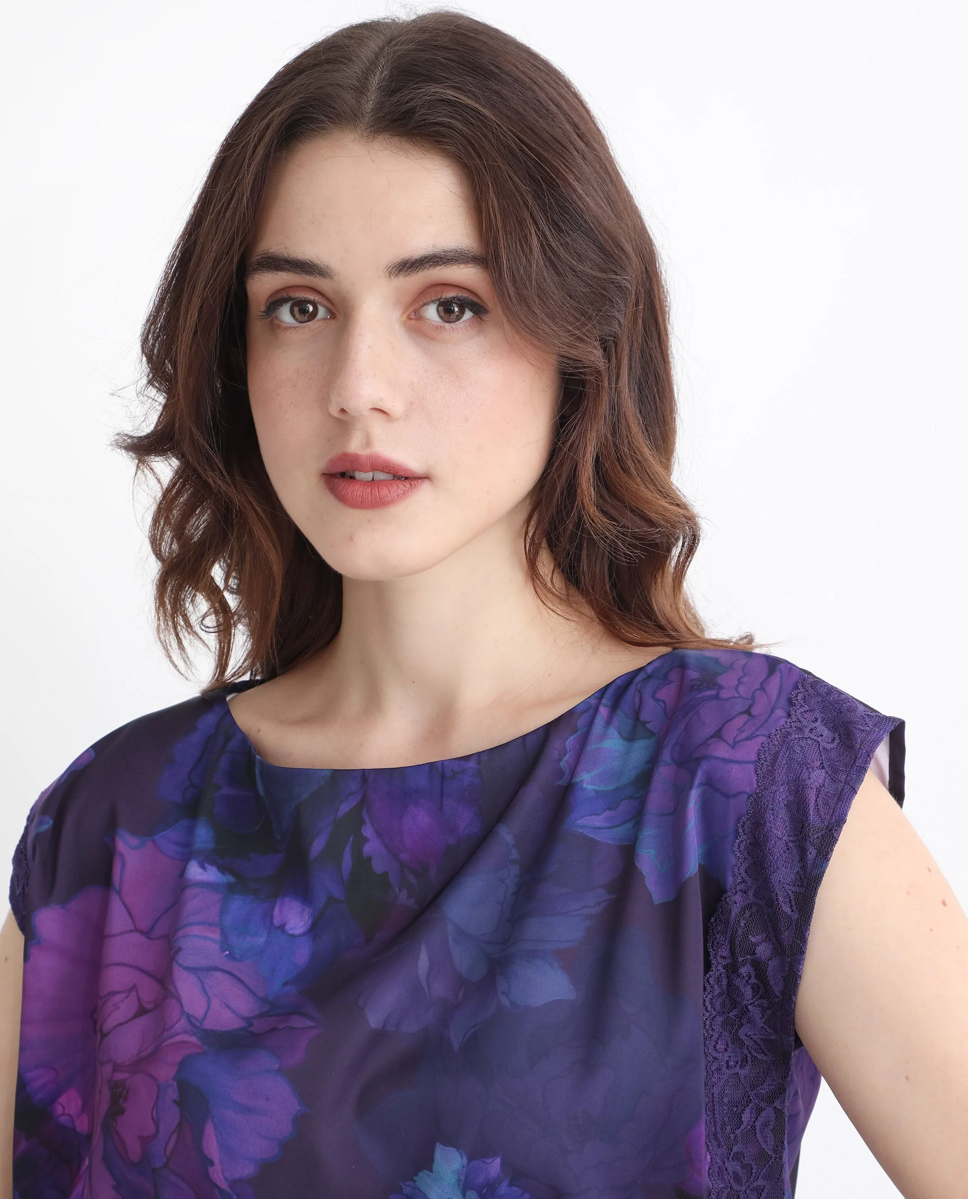 Rareism Women's Showpo Purple Polyester Boat Neck Floral Print Extended Sleeves Regular Fit Top - Image 5