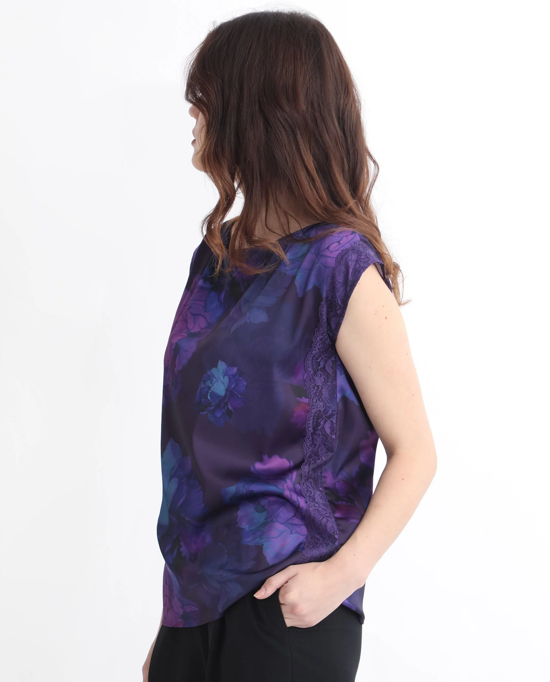 Rareism Women's Showpo Purple Polyester Boat Neck Floral Print Extended Sleeves Regular Fit Top - Image 8