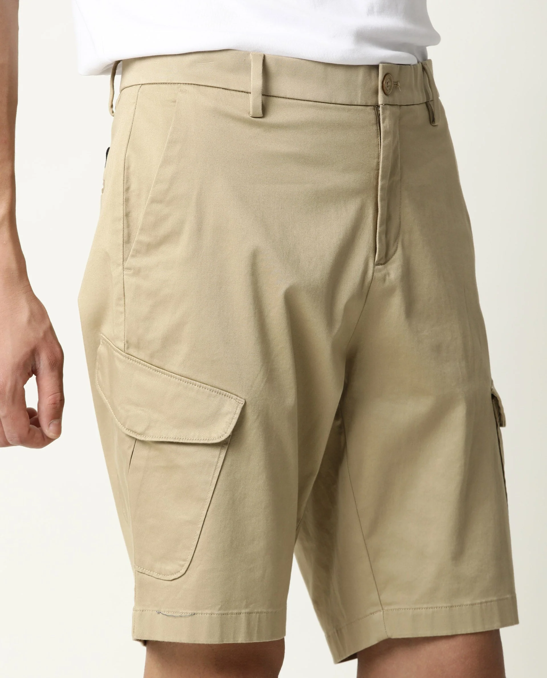 Rare Rabbit Men's Shows Beige Polyester Plain Regular Fit Shorts - Image 2