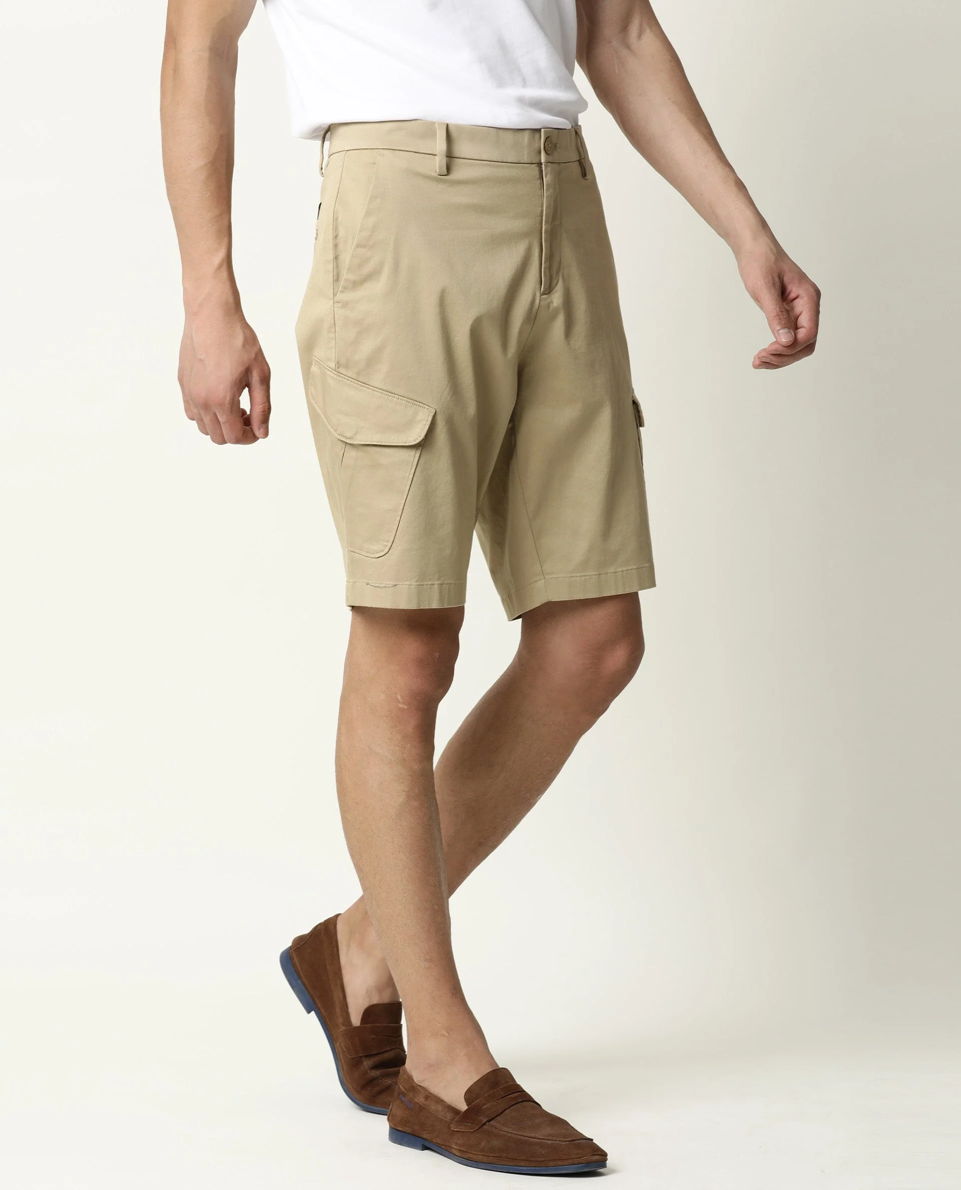 Rare Rabbit Men's Shows Beige Polyester Plain Regular Fit Shorts - Image 5